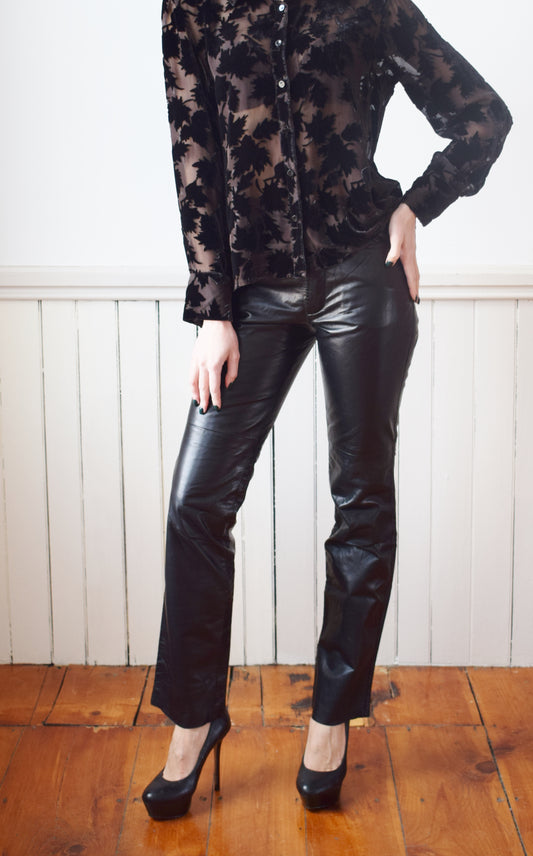 Vintage Black Leather Pants | 26" W