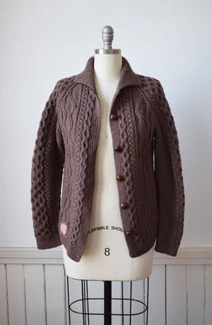 Mocha Brown Wool Cable Knit Cardigan | M