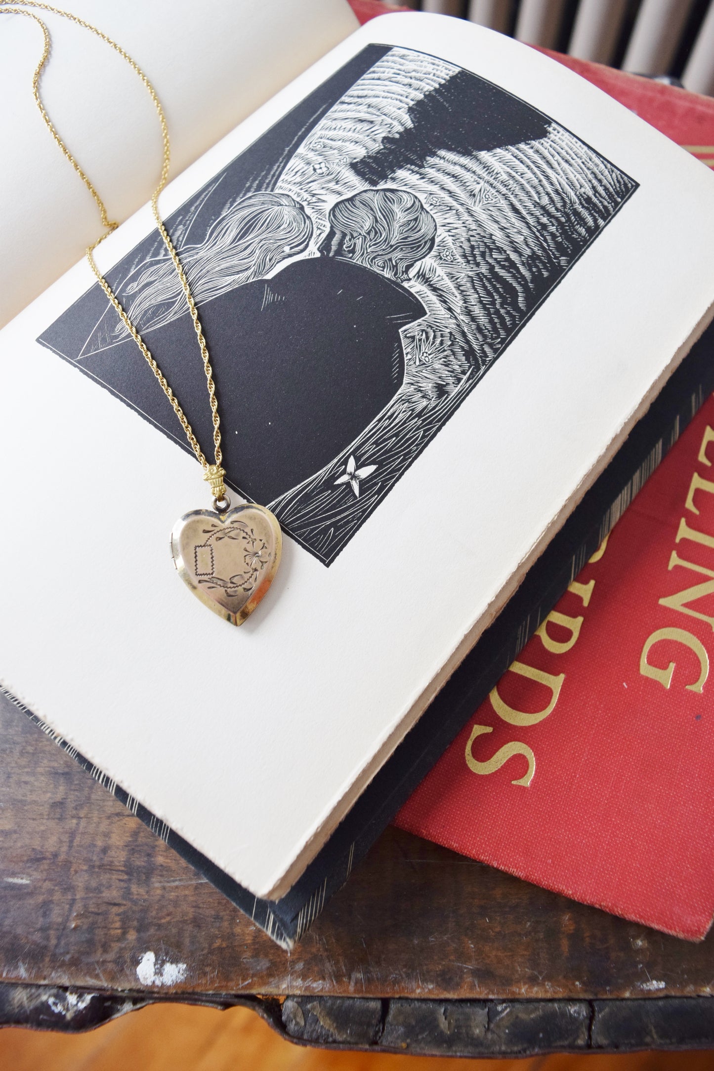 Antique Gold Heart Shaped Locket Necklace