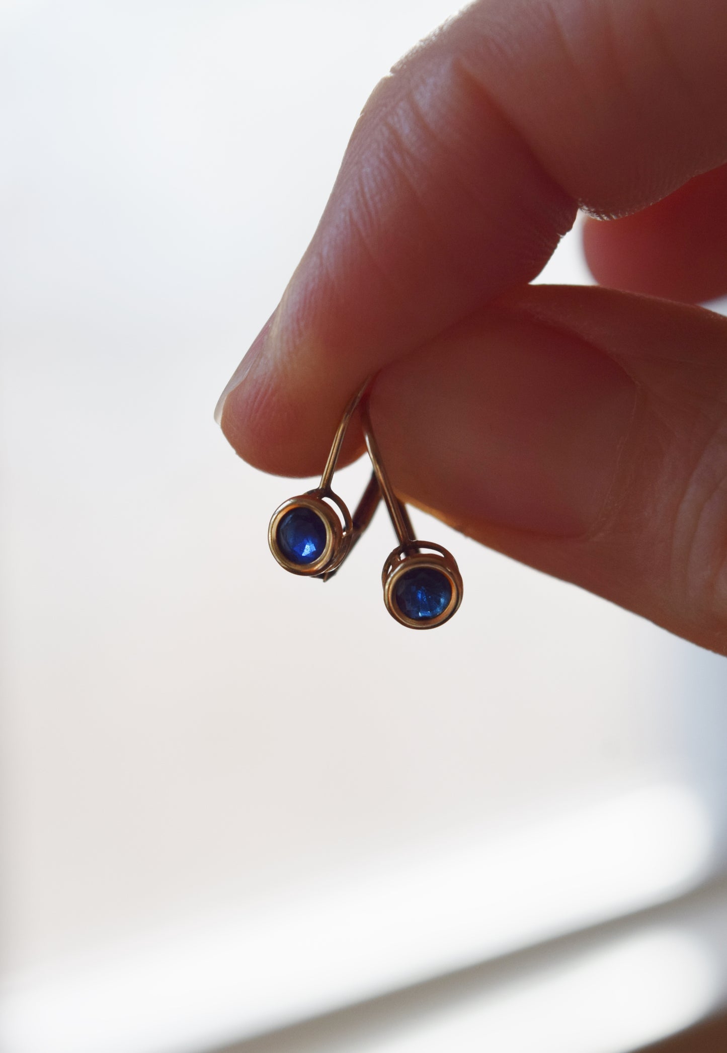 Vintage 10kt Gold and Sapphire Lever Back Earrings
