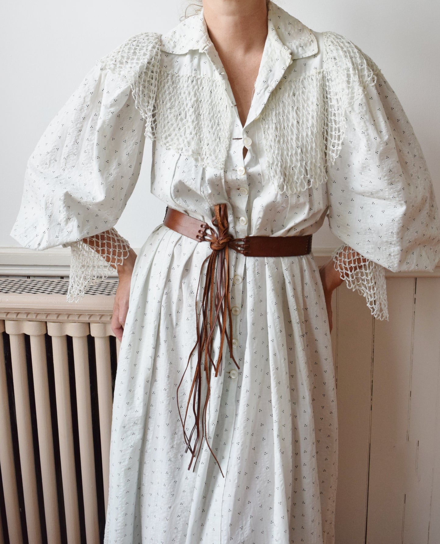 Antique Calico and Net Dress | c. 1890s | M