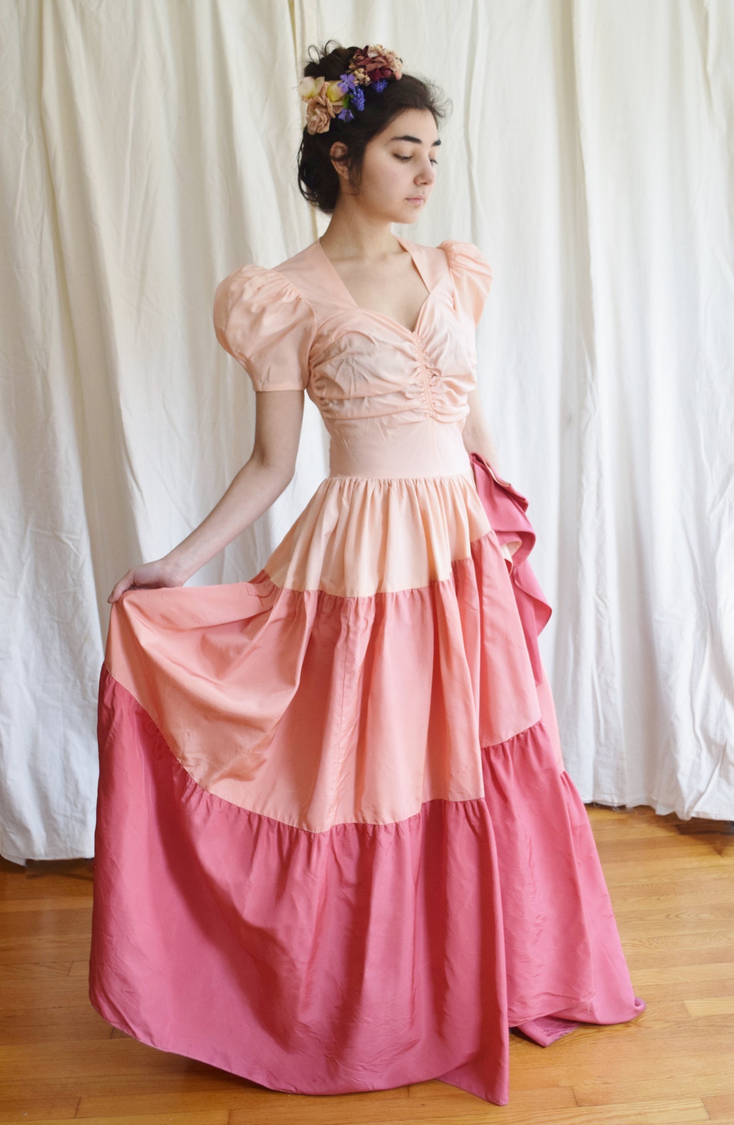 1930s / 1940s Color Block Ombre Pink Gown | c. 1939 Bridesmaids Gown | Vintage Wedding Dress