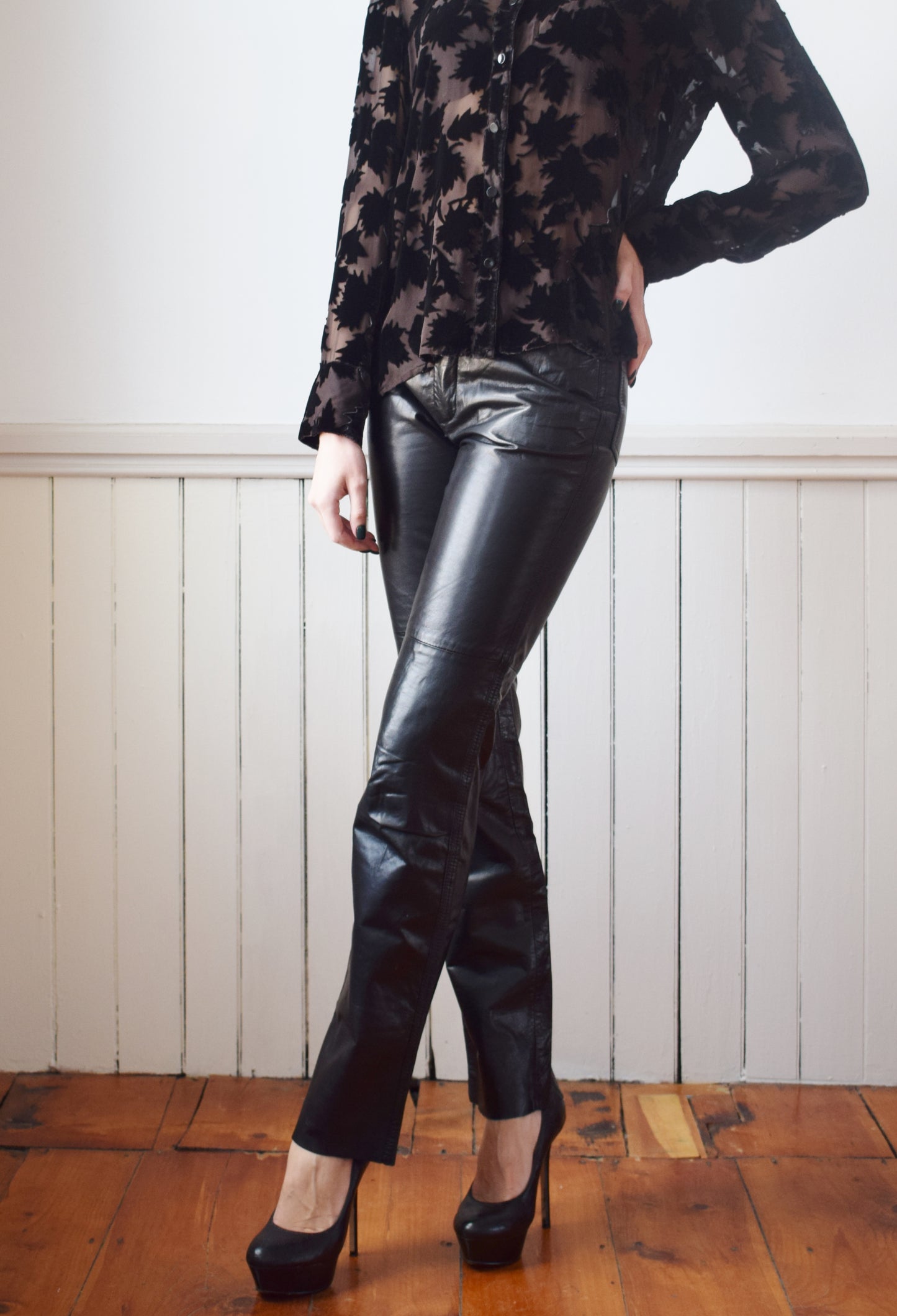 Vintage Black Leather Pants | 26" W