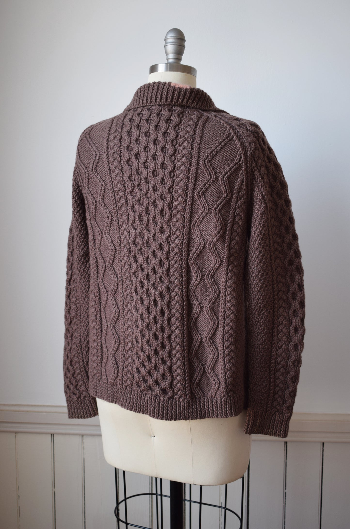 Mocha Brown Wool Cable Knit Cardigan | M
