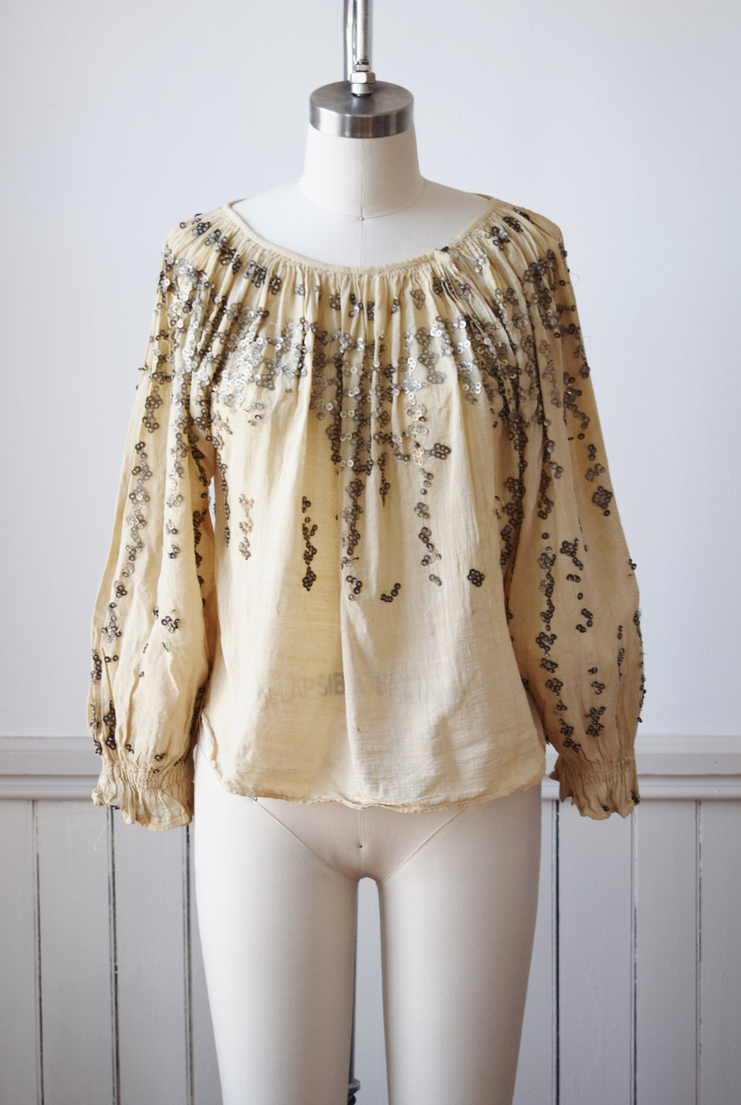 Antique  Peasant Blouse with Spangles | S/M | wounded bird