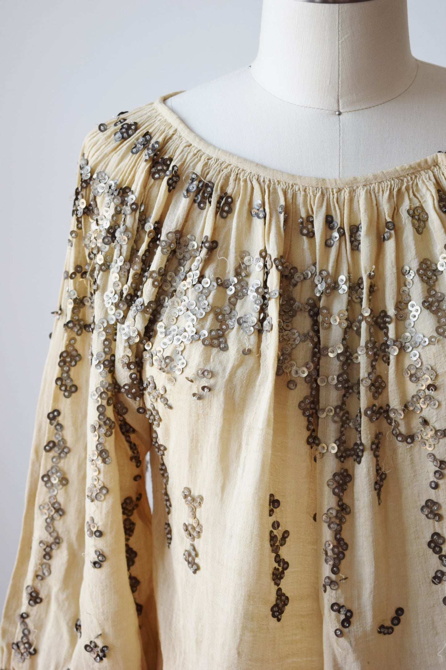 Antique  Peasant Blouse with Spangles | S/M | wounded bird