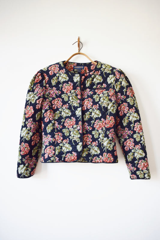 Vintage Quilted Corduroy Geranium Print Jacket | S