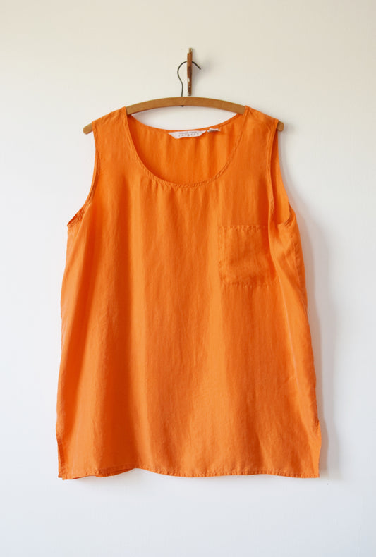 Vintage Orange Silk Basic Tank | 1990s | L