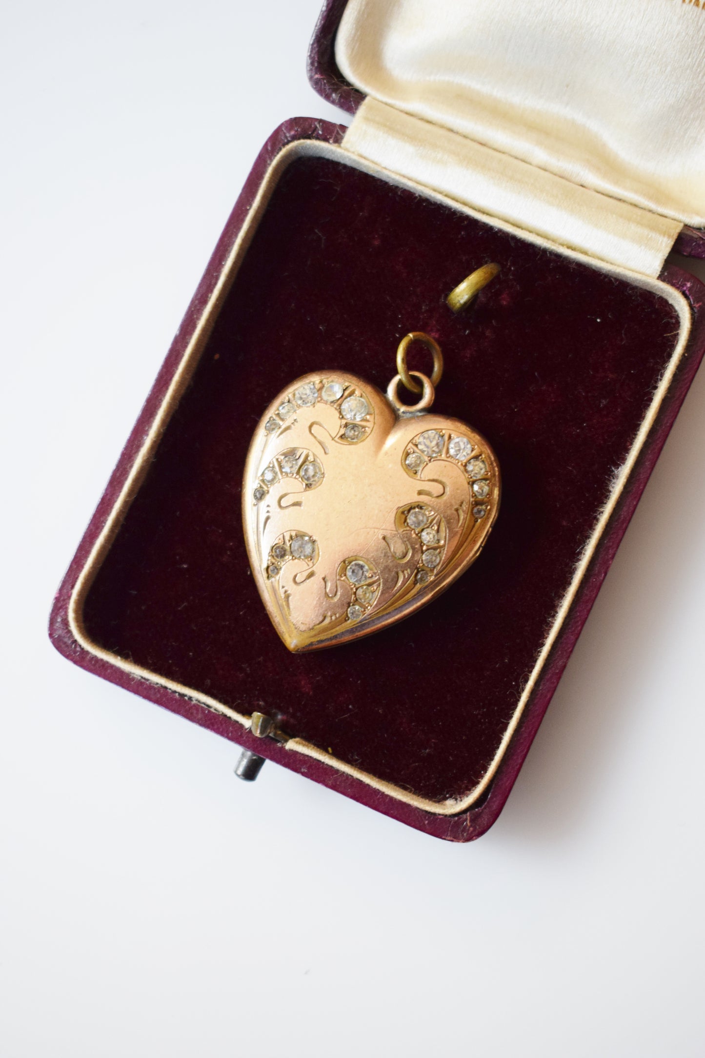 Antique Gold Heart Shaped Locket with Rhinestones