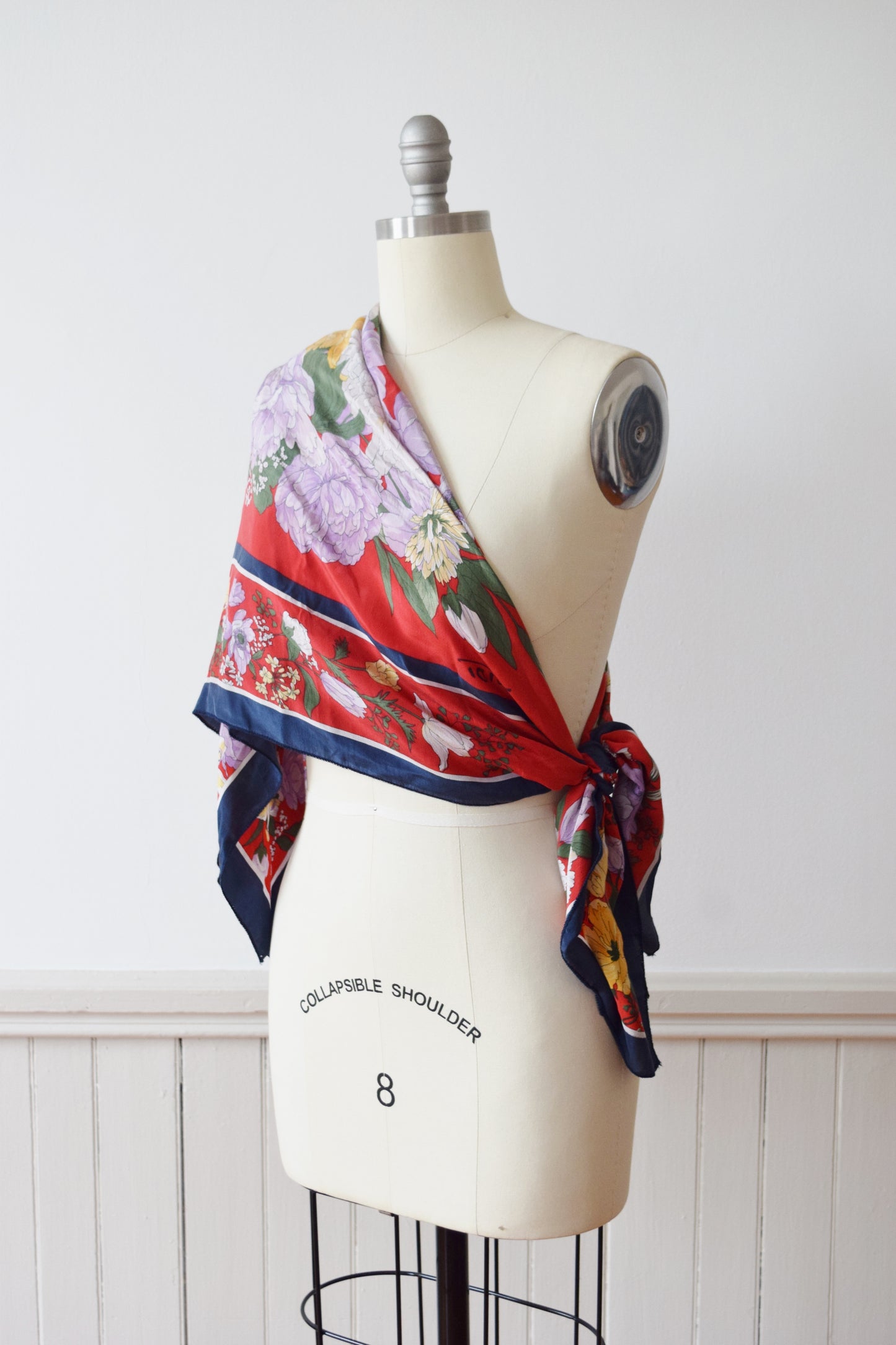 Vintage Large “Auspicious  Bouquet” Silk Scarf by Tidi