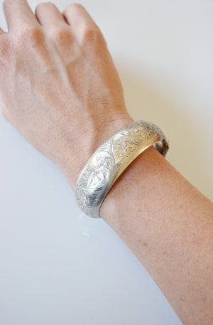 Etched Victorian Revival Sterling Silver Bangle