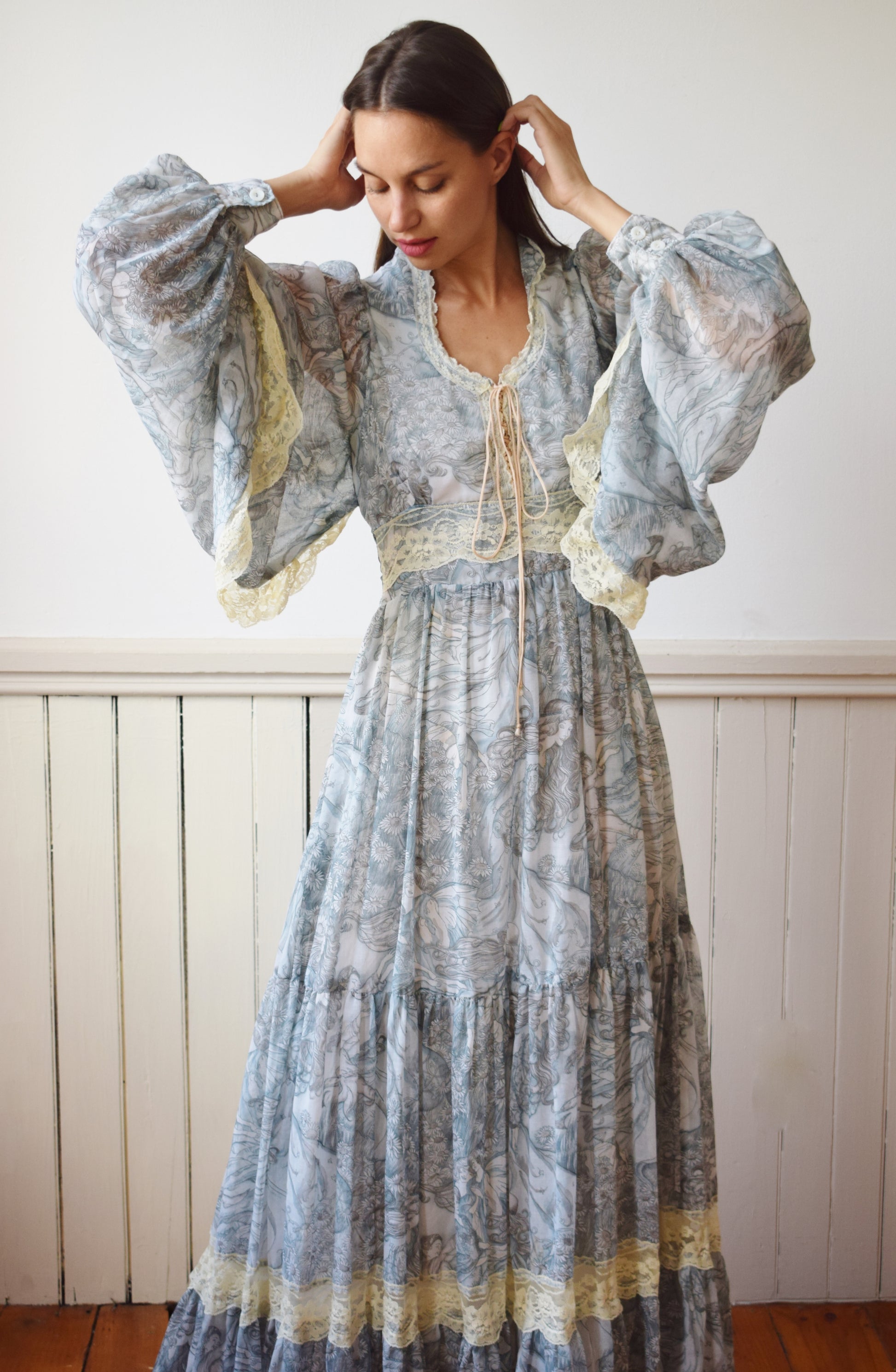 1970s Gunne Sax Fairy Print Gown | S fieldwork 1970s Gunne Sax Fairy Print Gown | S fieldwork
