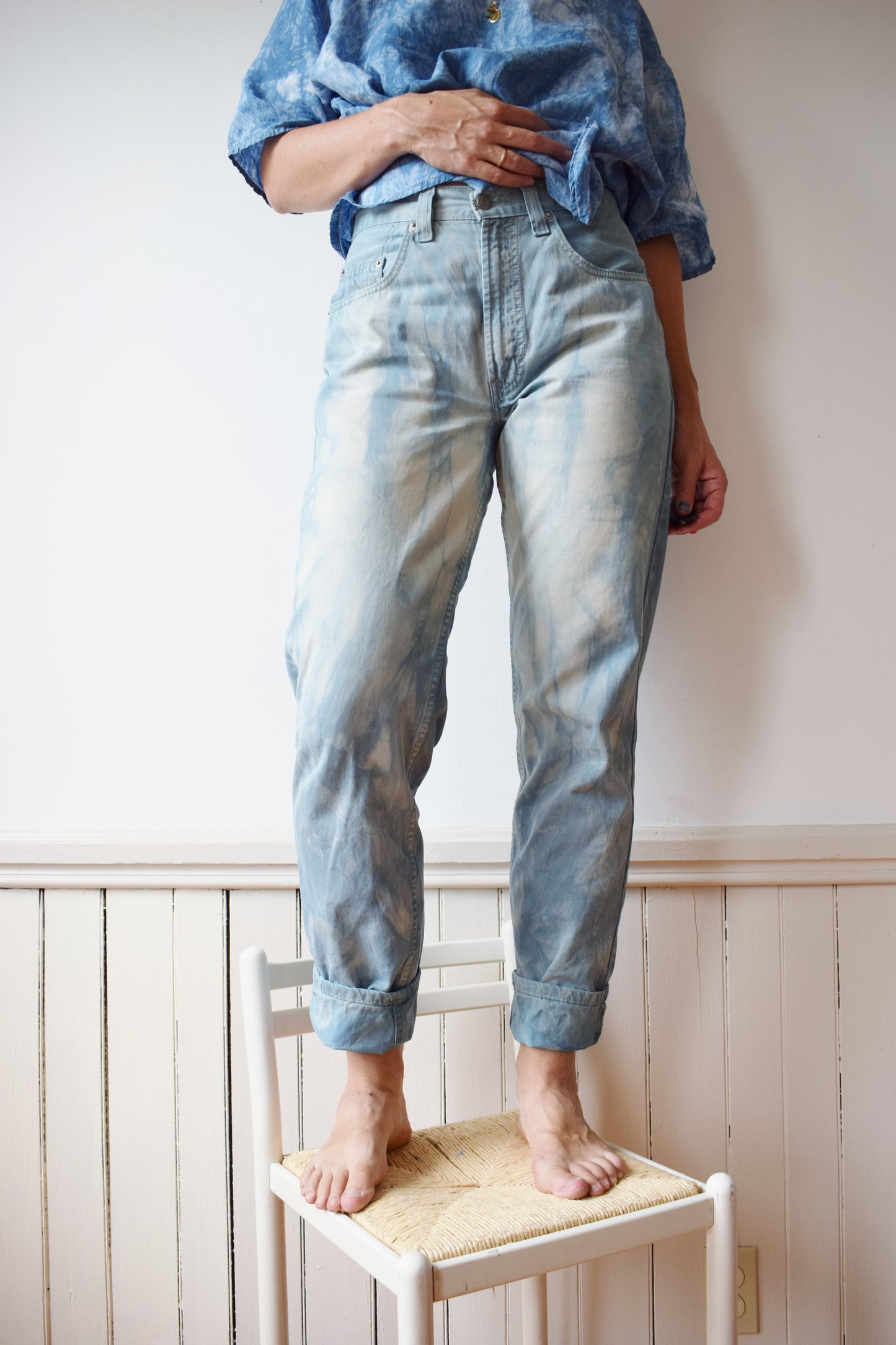 Vintage High Rise Jeans Dip Dyed in Natural Indigo | 31" W