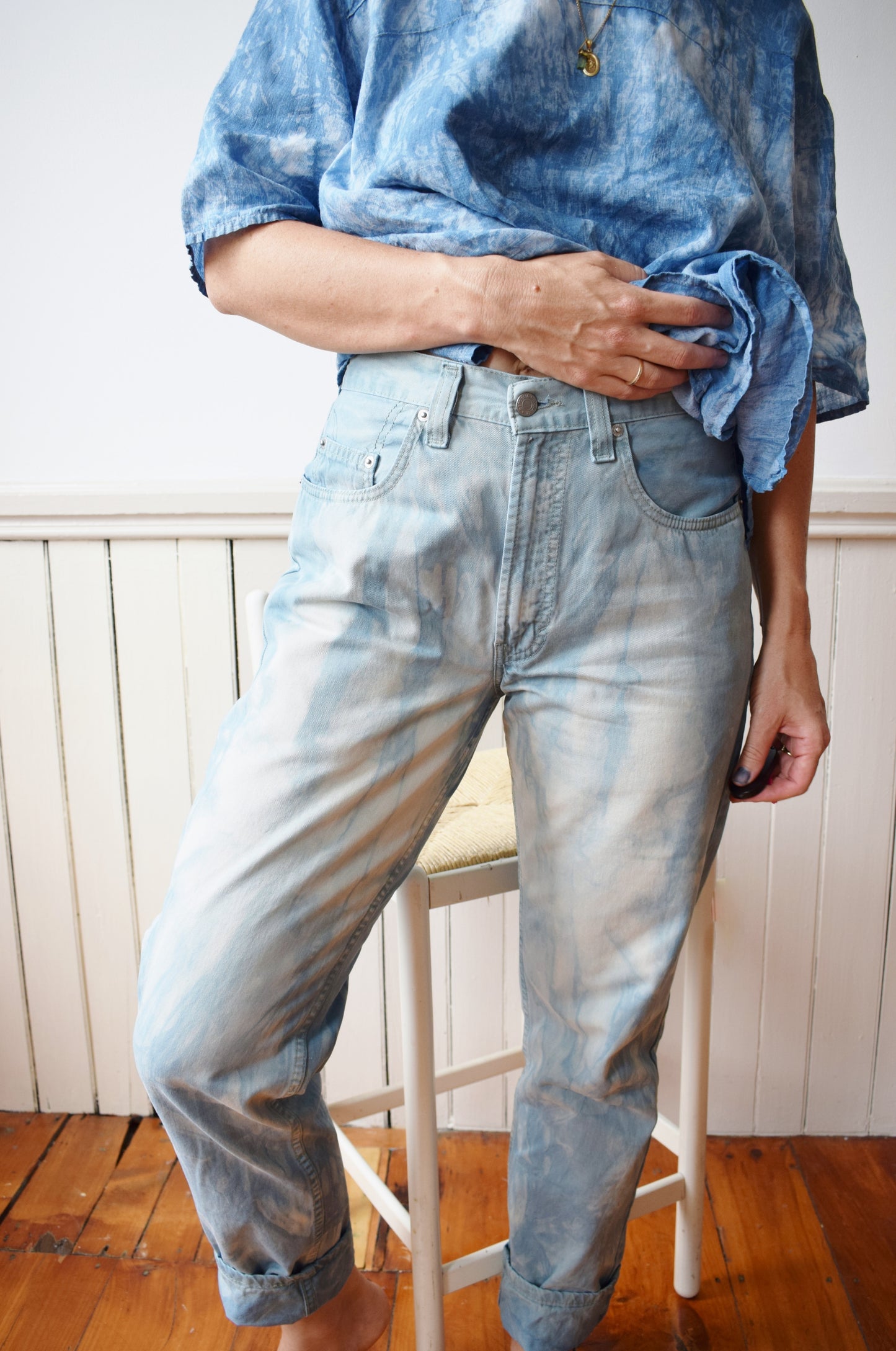 Vintage High Rise Jeans Dip Dyed in Natural Indigo | 31" W