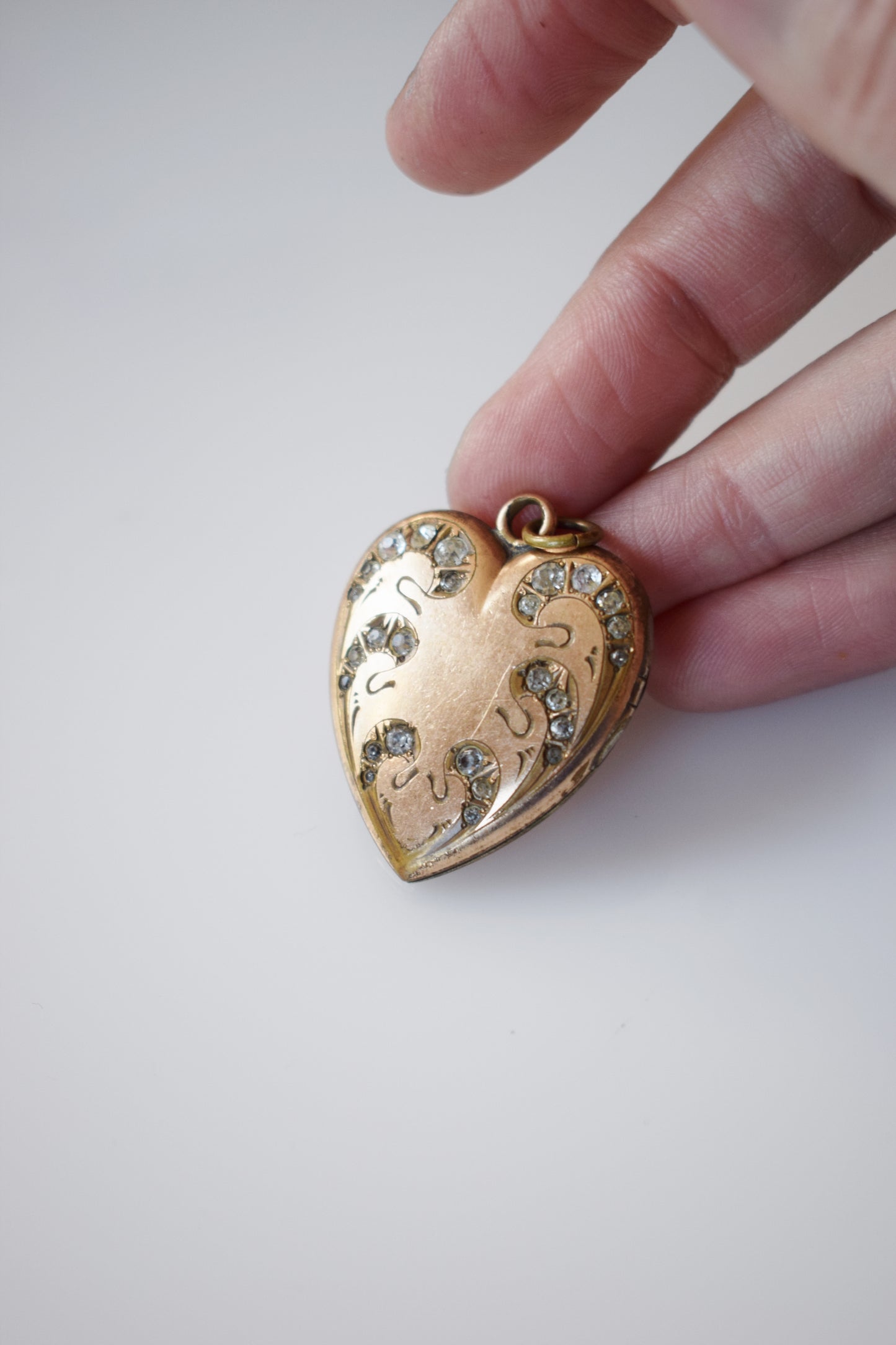 Antique Gold Heart Shaped Locket with Rhinestones