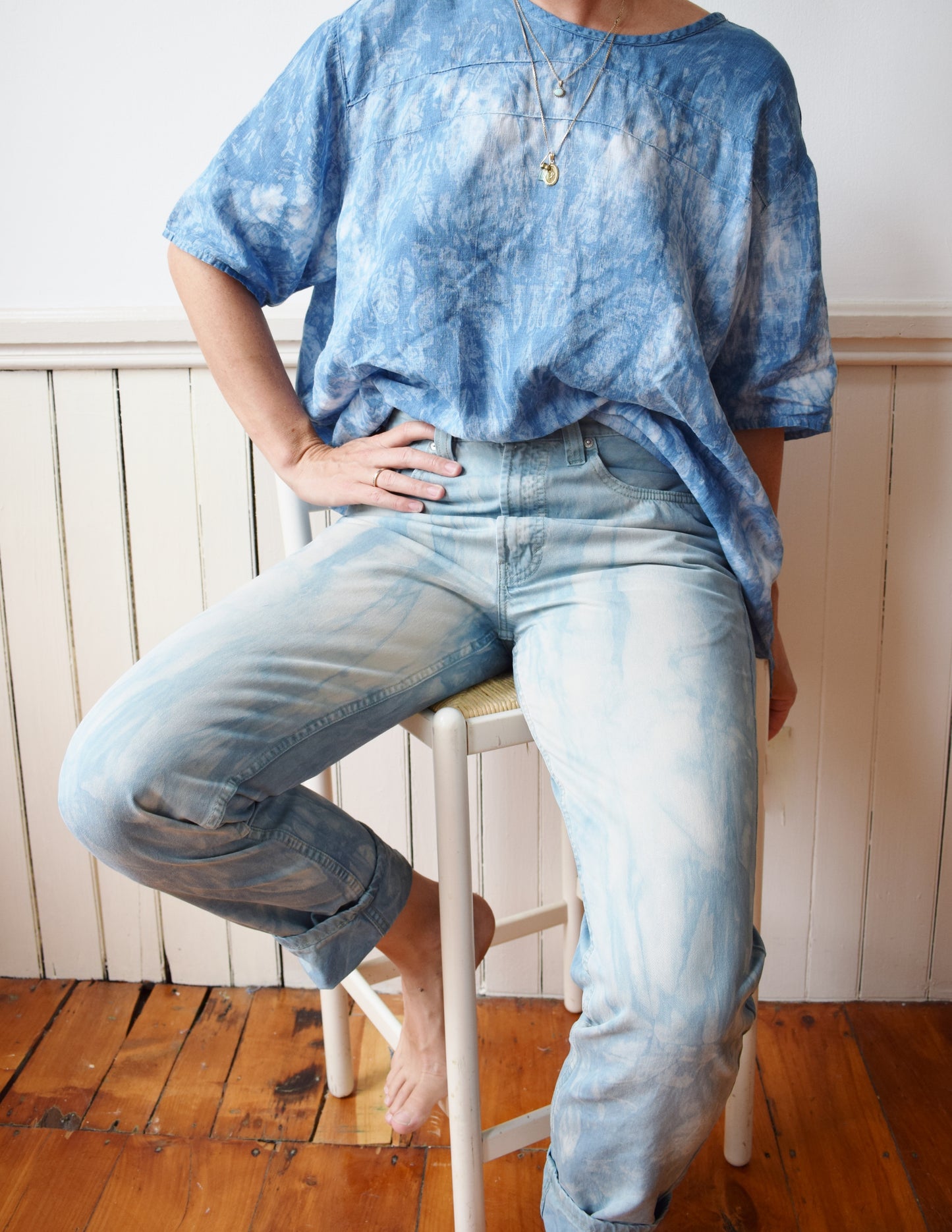 Vintage High Rise Jeans Dip Dyed in Natural Indigo | 31" W