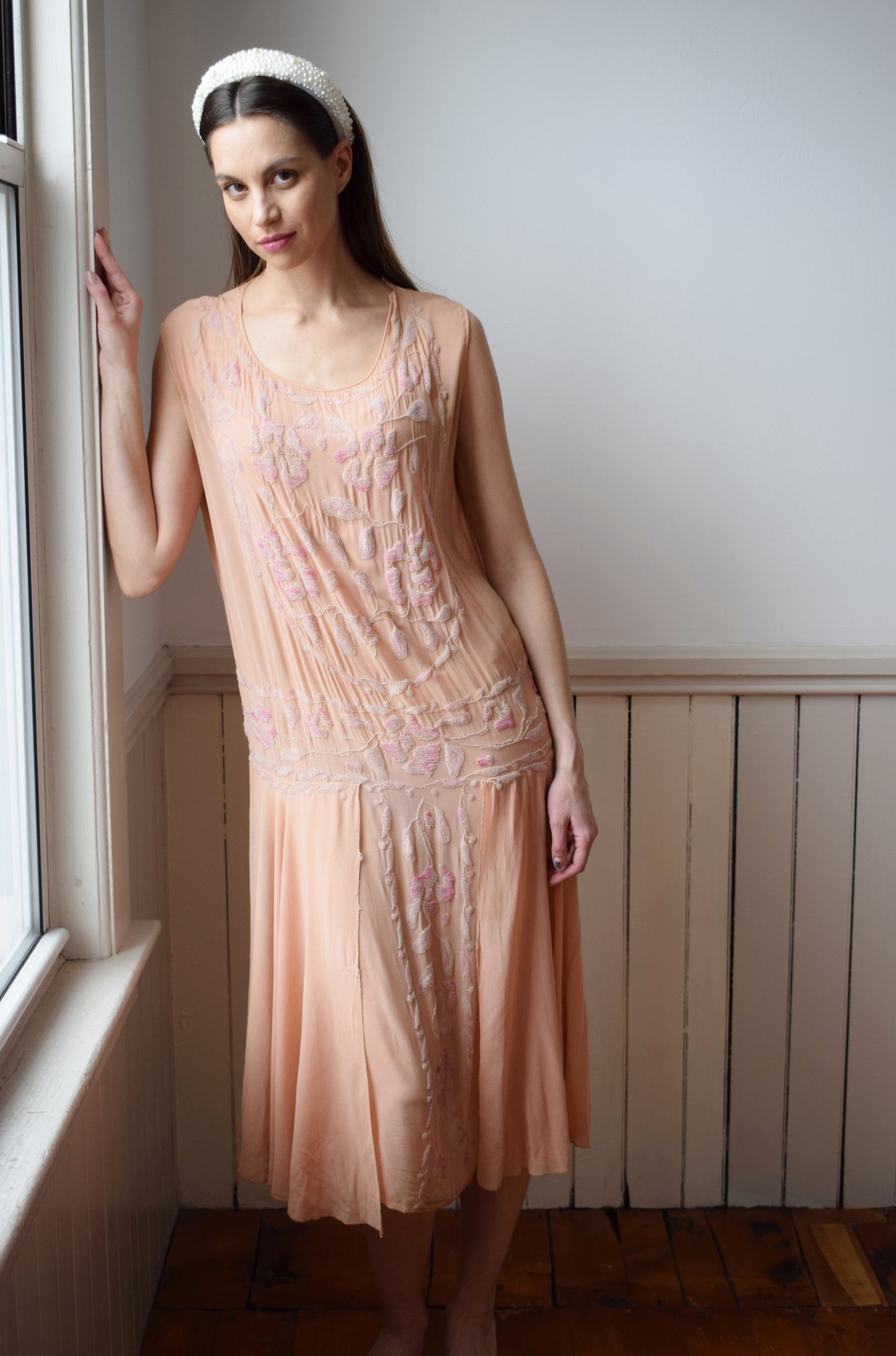 1920s Ballet Pink Beaded Silk Gown | S/M