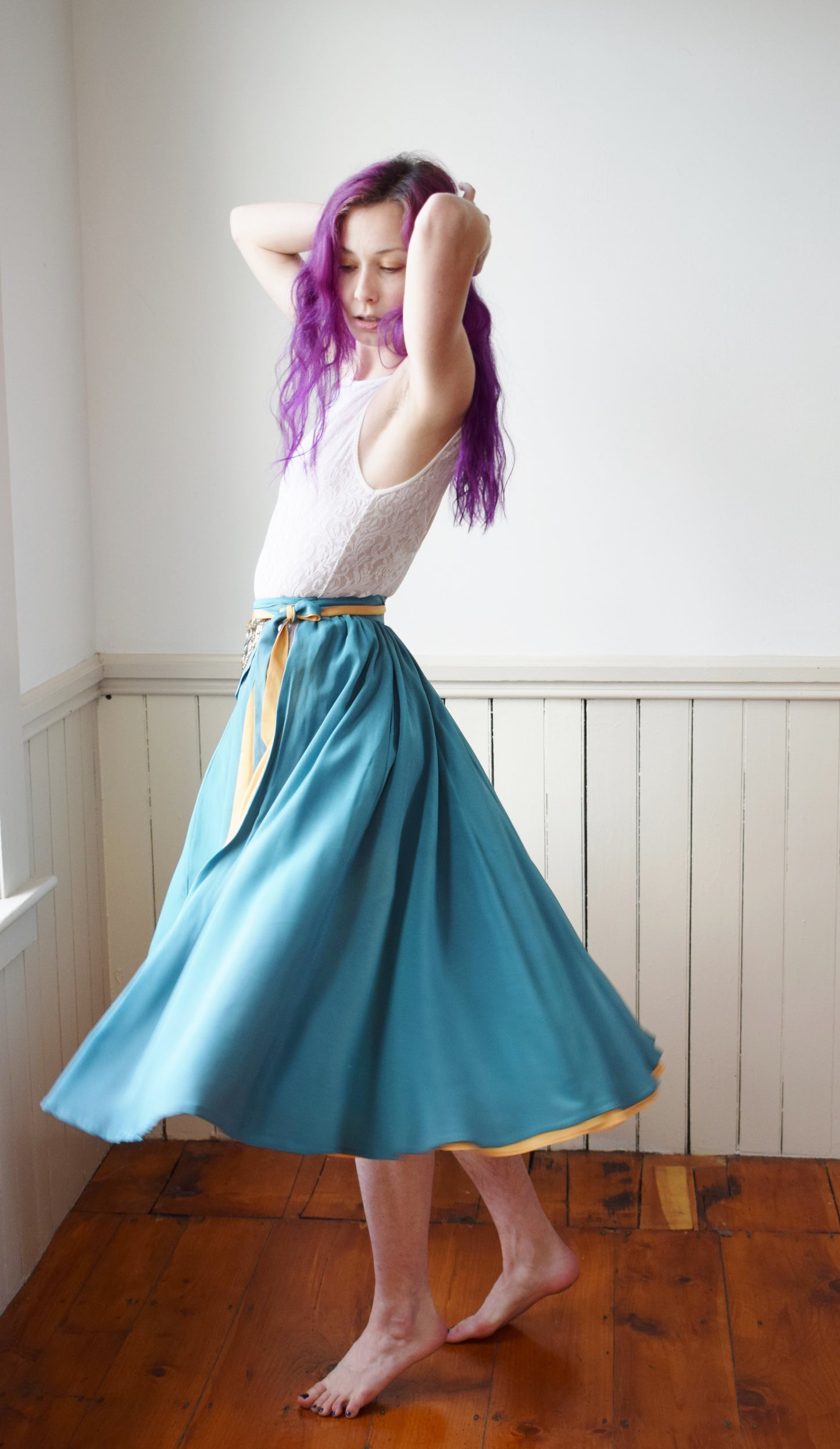 1940s Teal and Gold Wrap Skirt | XXS/XS
