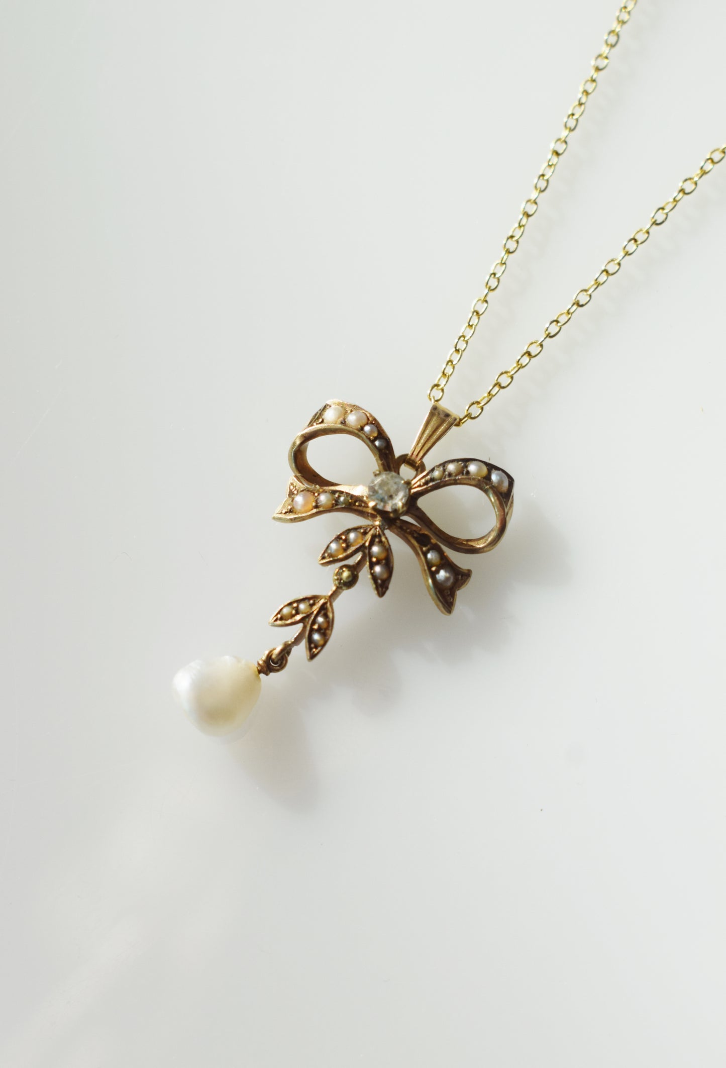Antique Victorian Gold and Pearl Bow Pendant