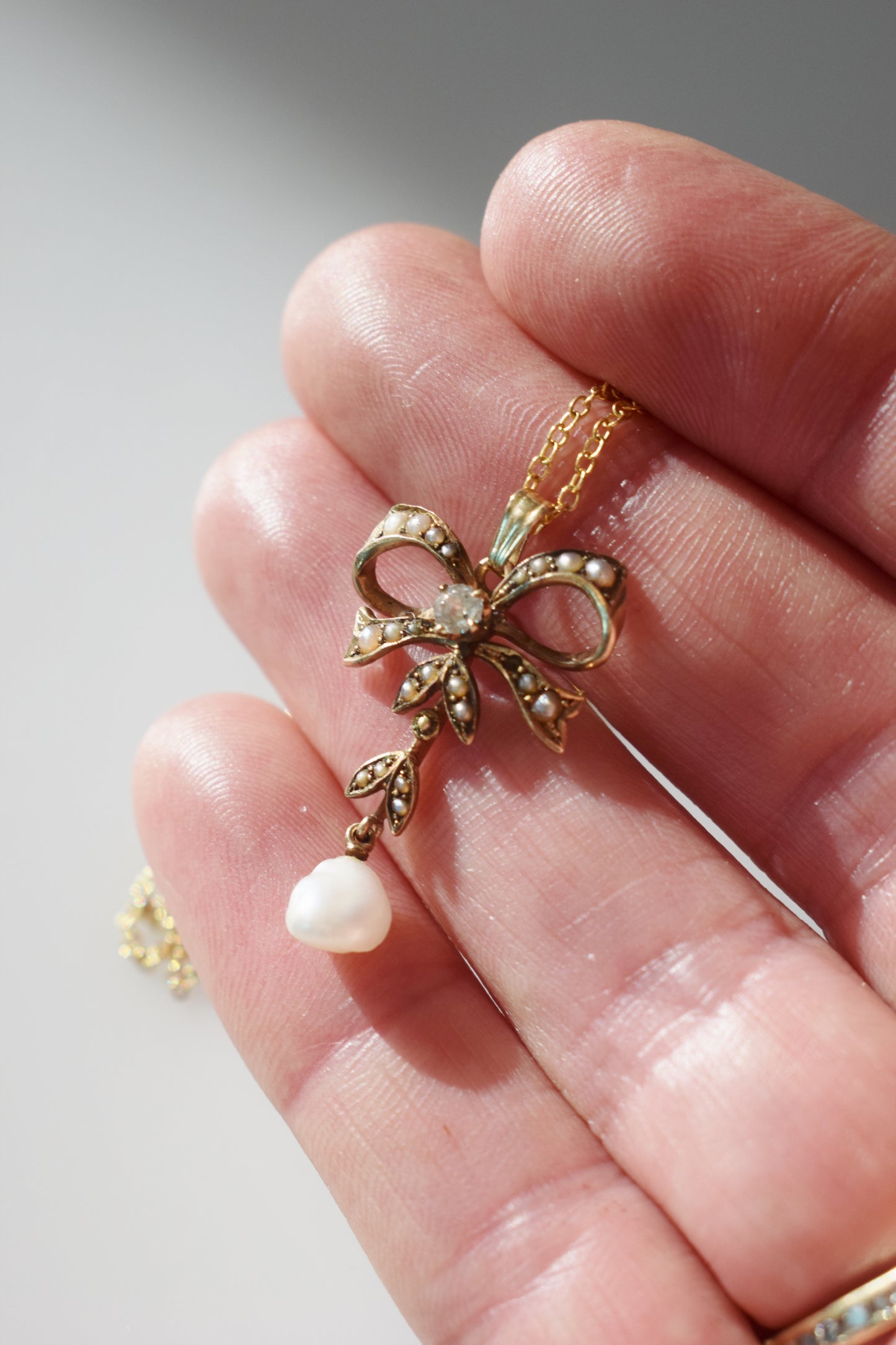 Antique Victorian Gold and Pearl Bow Pendant