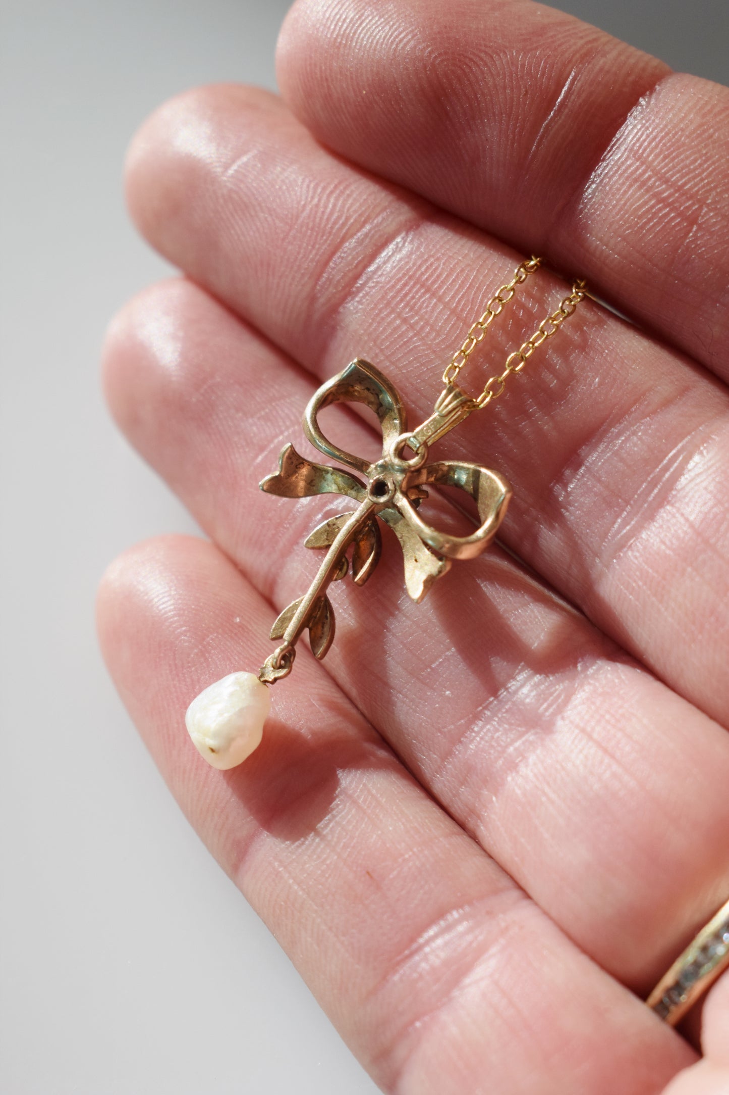 Antique Victorian Gold and Pearl Bow Pendant