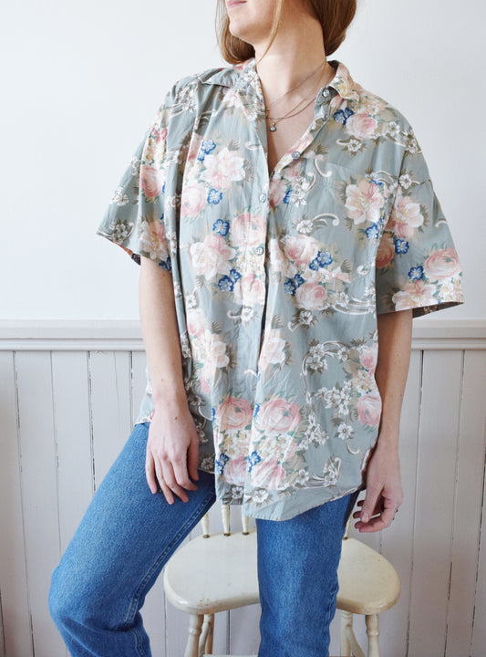 Cabbage Rose Oversized Cotton Top | L