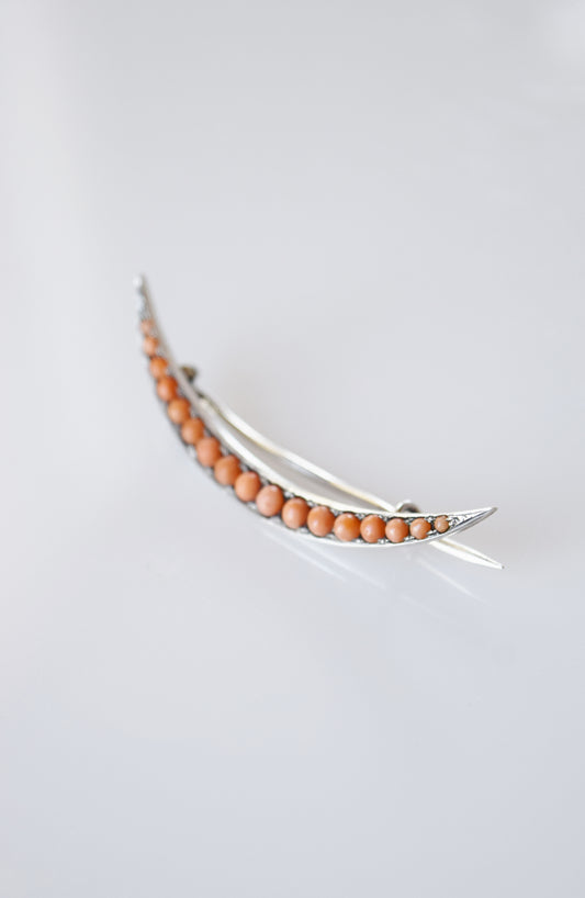 Victorian Silver and Coral Crescent Pin