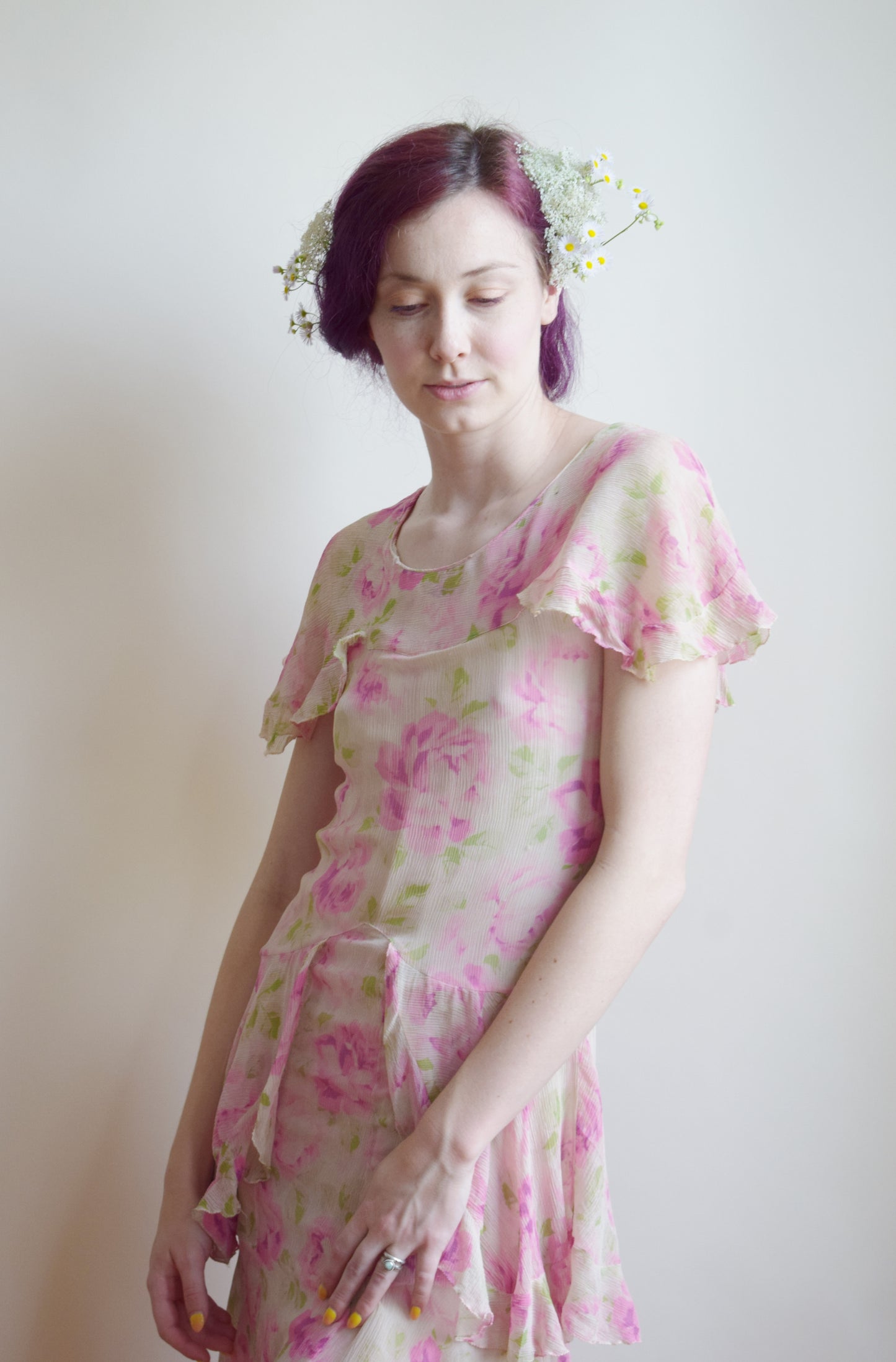 1930s Rose Silk Crepe Dress | XS