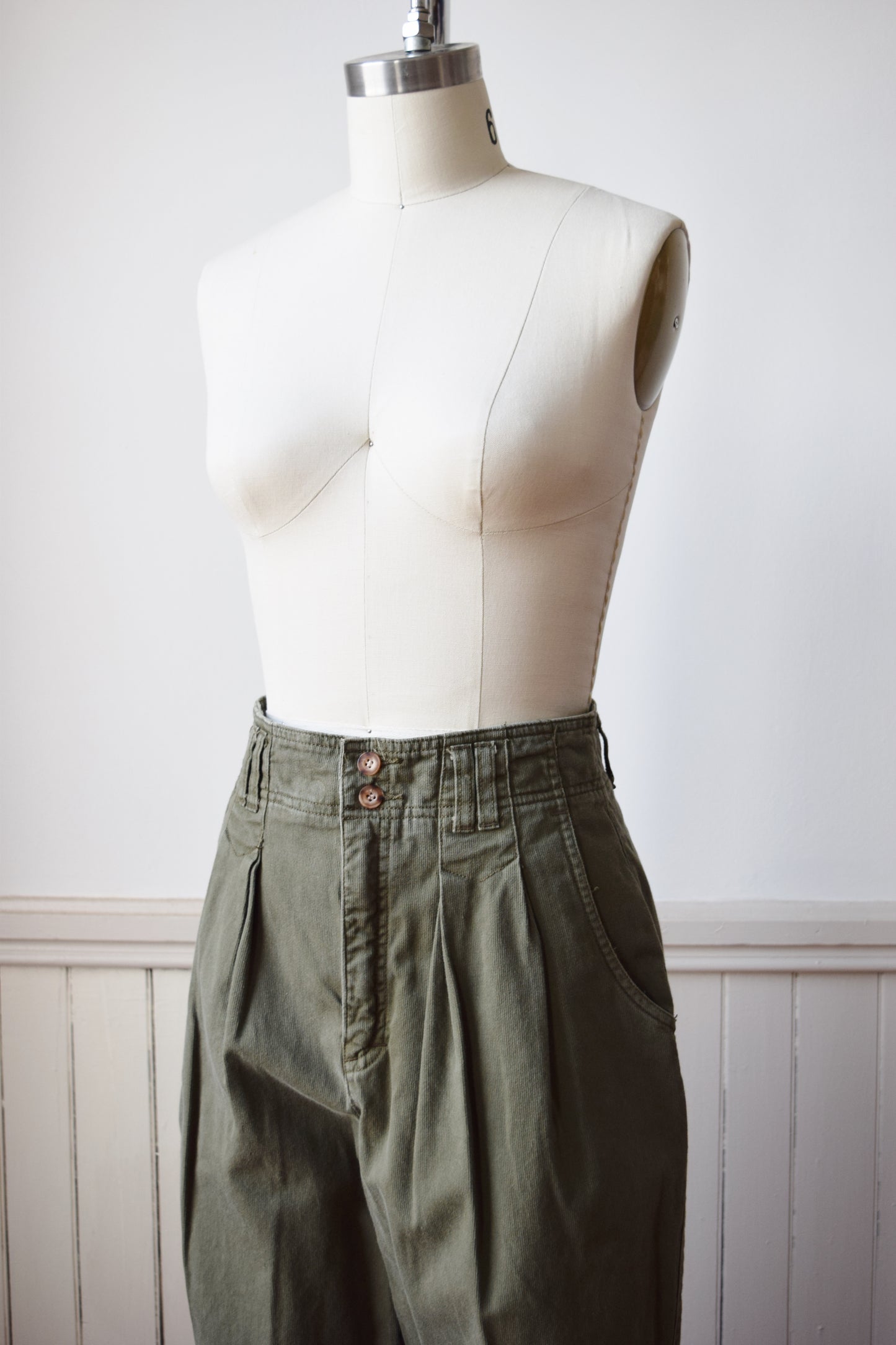 Olive Green Cotton Trousers by Esprit | 28" W