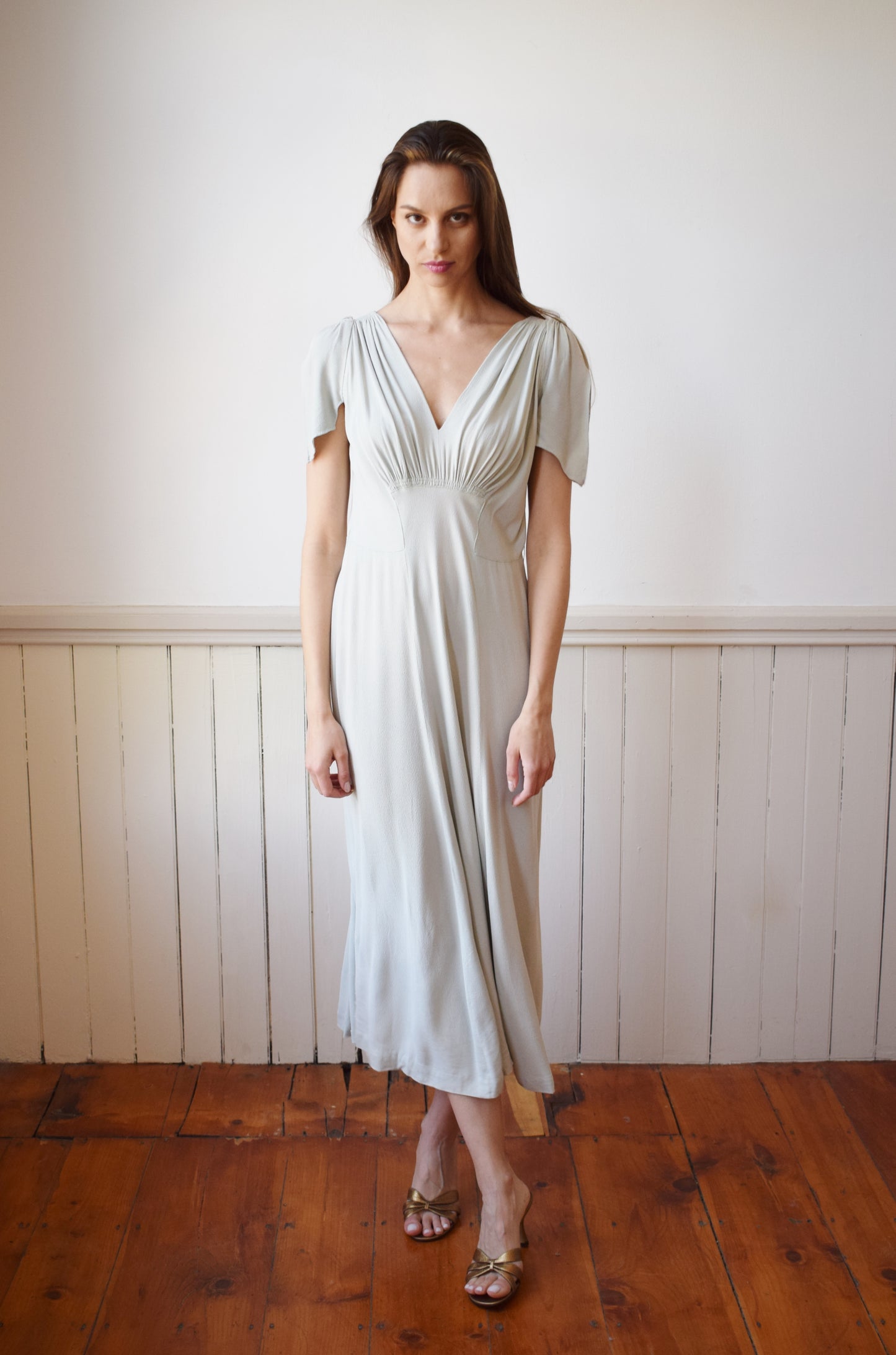 Late 1930s Dove Grey Rayon Dress | M