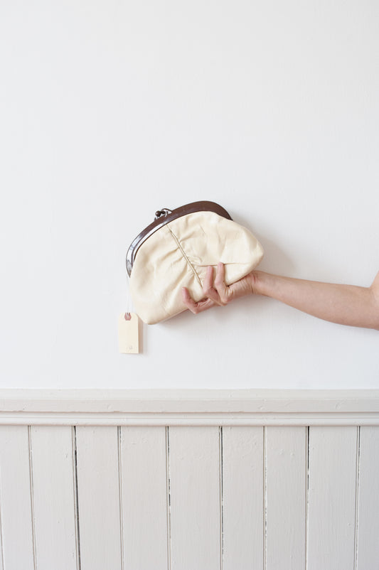 1970s Kidskin Leather Clutch in Cream