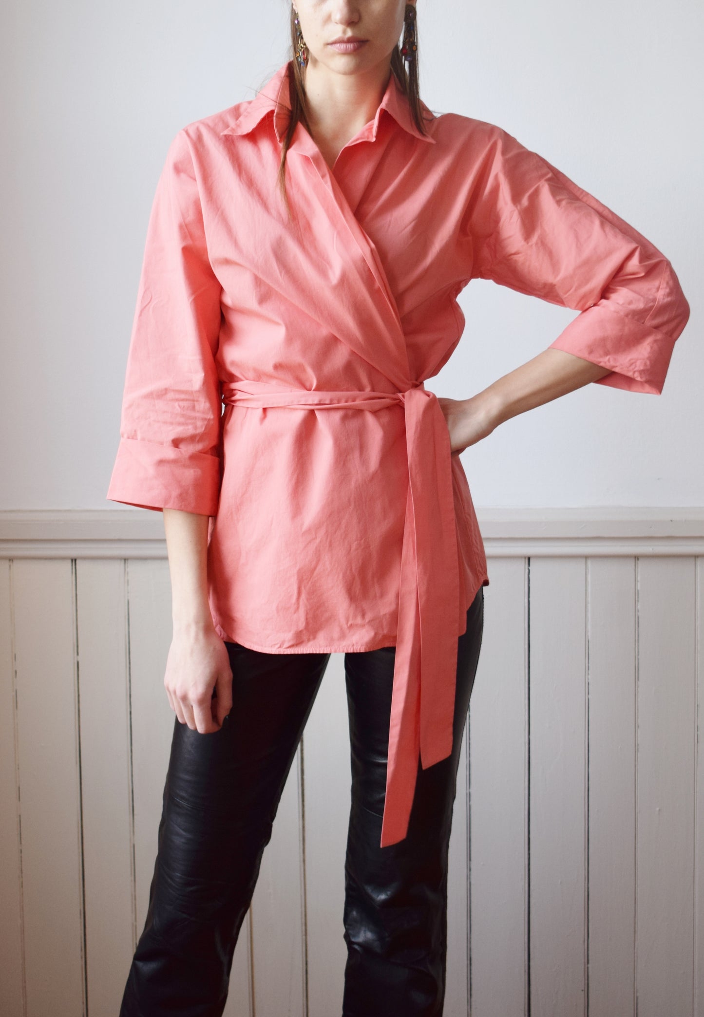 90s Yves Saint Laurent Rive Gauche Peach Wrap Top | XS-M
