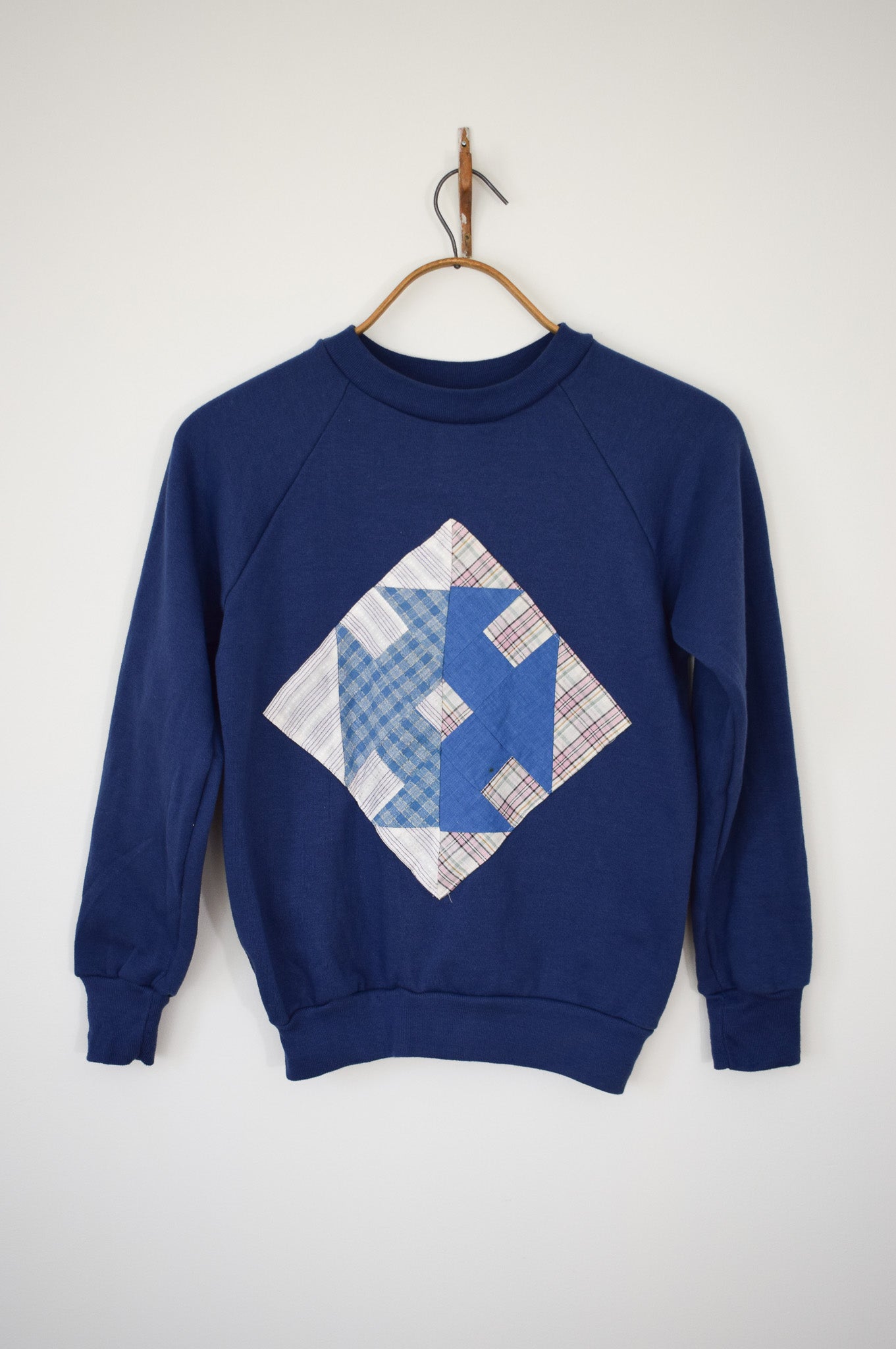 Vintage Raglan with Quilt Square Patch | Blue | XS/S