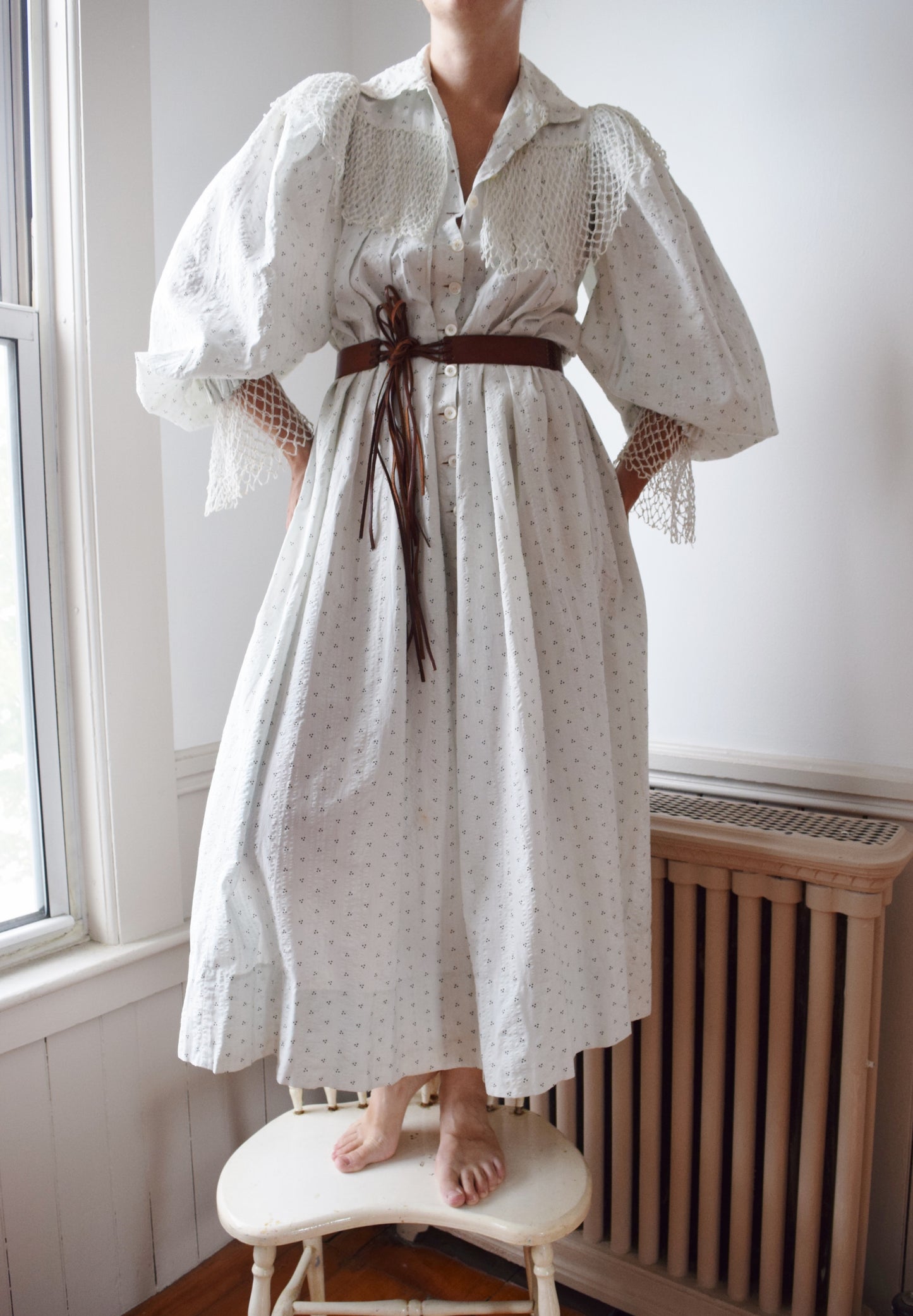 Antique Calico and Net Dress | c. 1890s | M