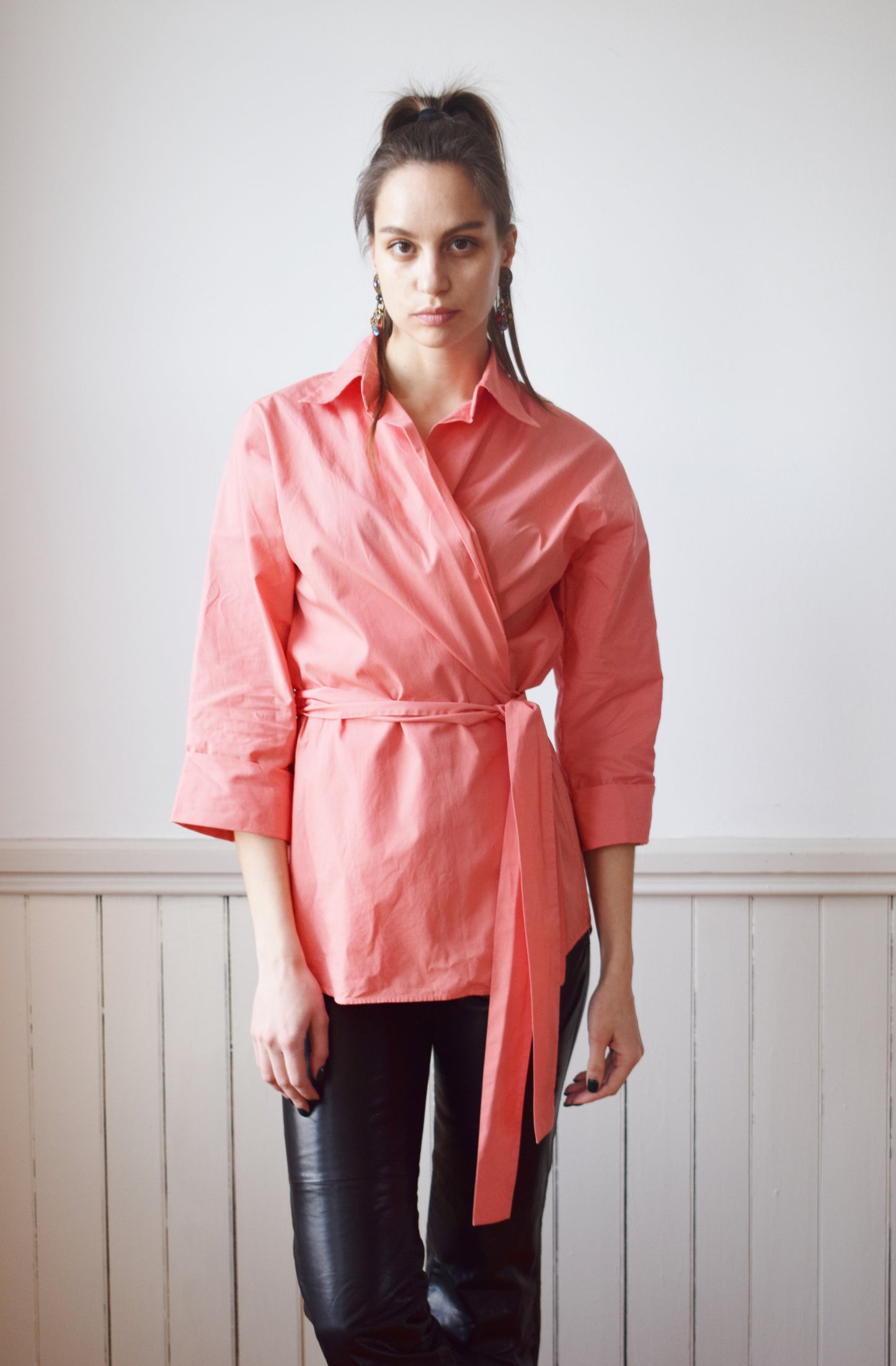 90s Yves Saint Laurent Rive Gauche Peach Wrap Top | XS-M