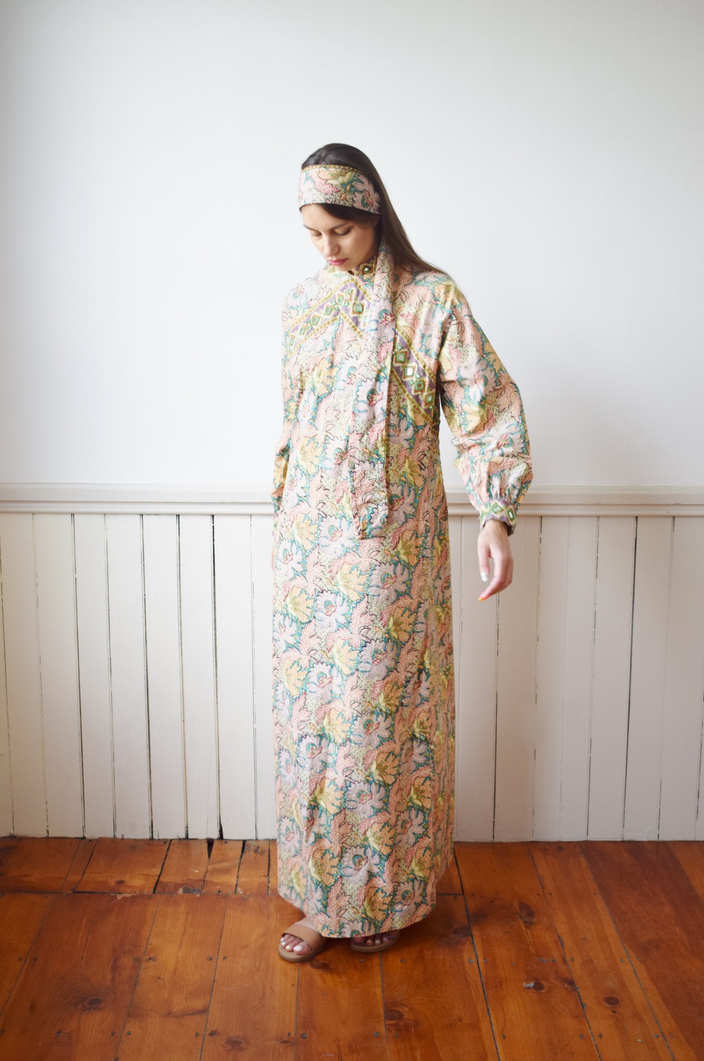 1970s Indian Cotton Maxi Dress | M/L