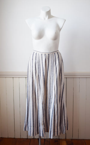 Antique Ticking Stripe Pleated Cotton Skirt | L