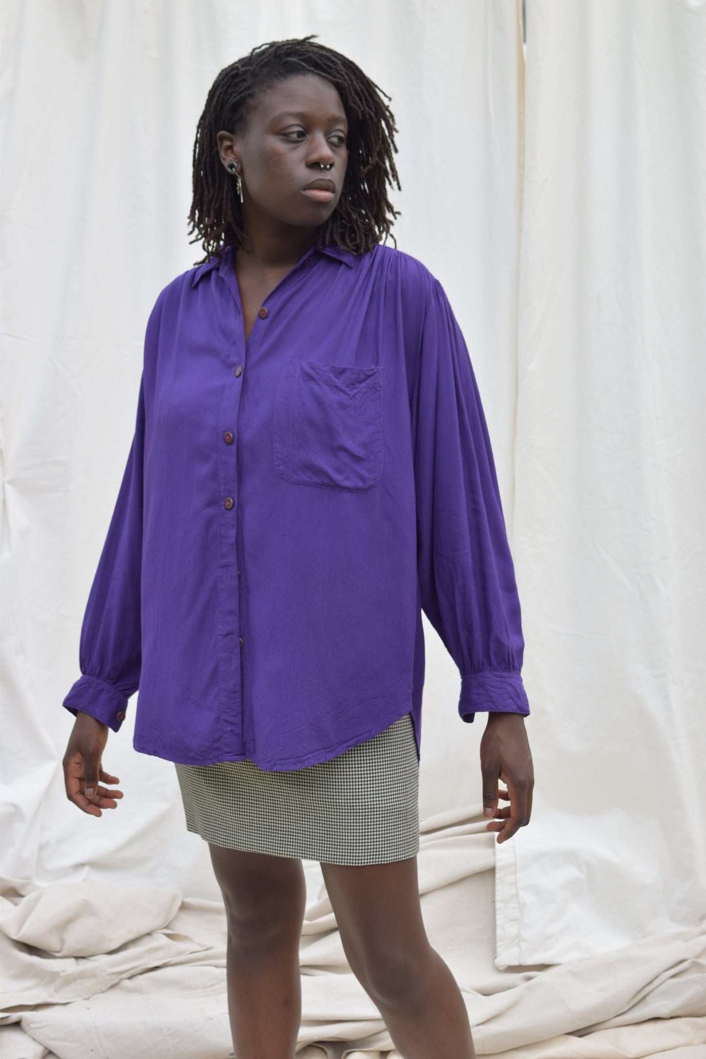 Royal Purple Poet Sleeve Top | 1980s | M/L