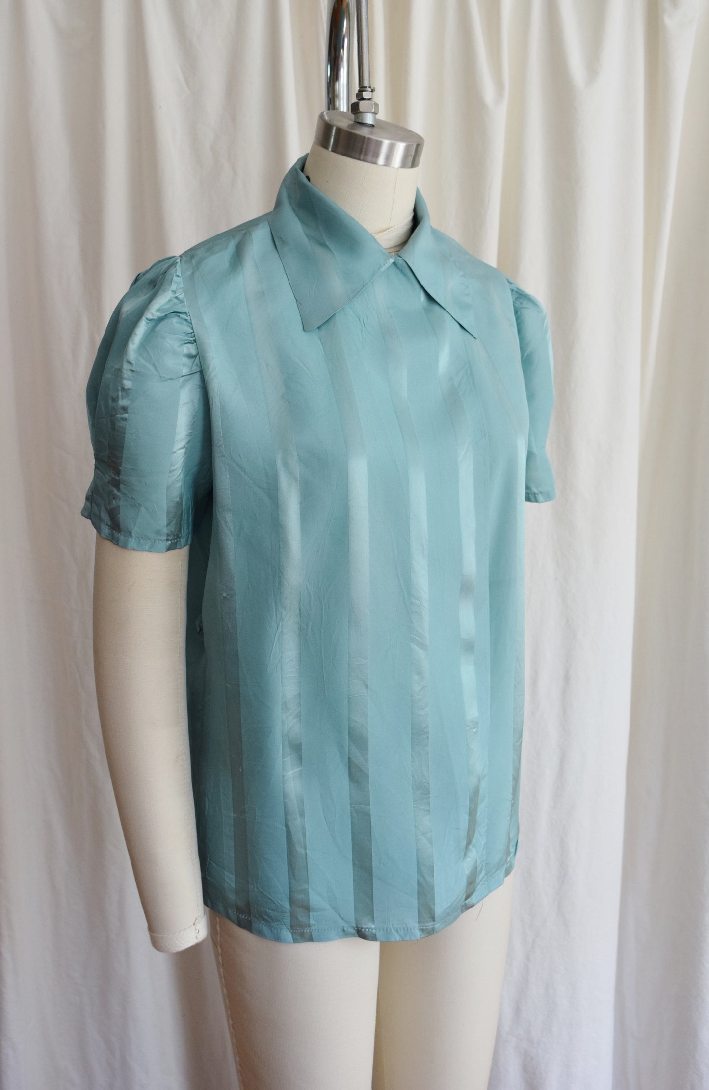1940s Striped Teal Wrap Top / Loungewear Blouse with Belt