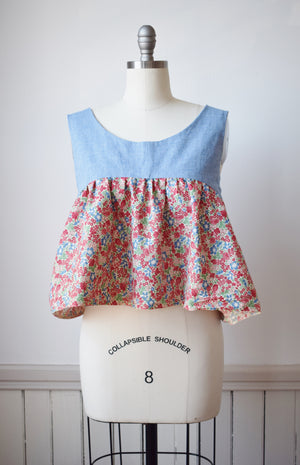 Donna Top | Deadstock 1940s Feedsack and Chambray Bedsheet | S