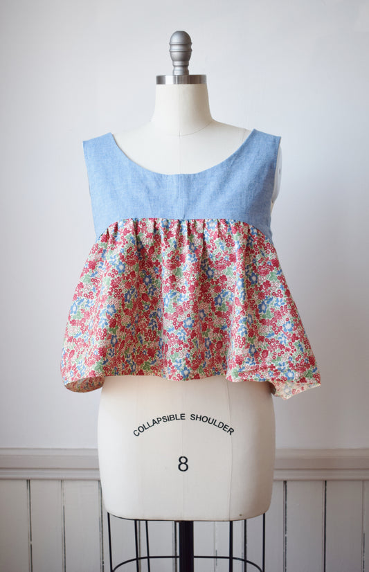 Donna Top | Deadstock 1940s Feedsack and Chambray Bedsheet | S