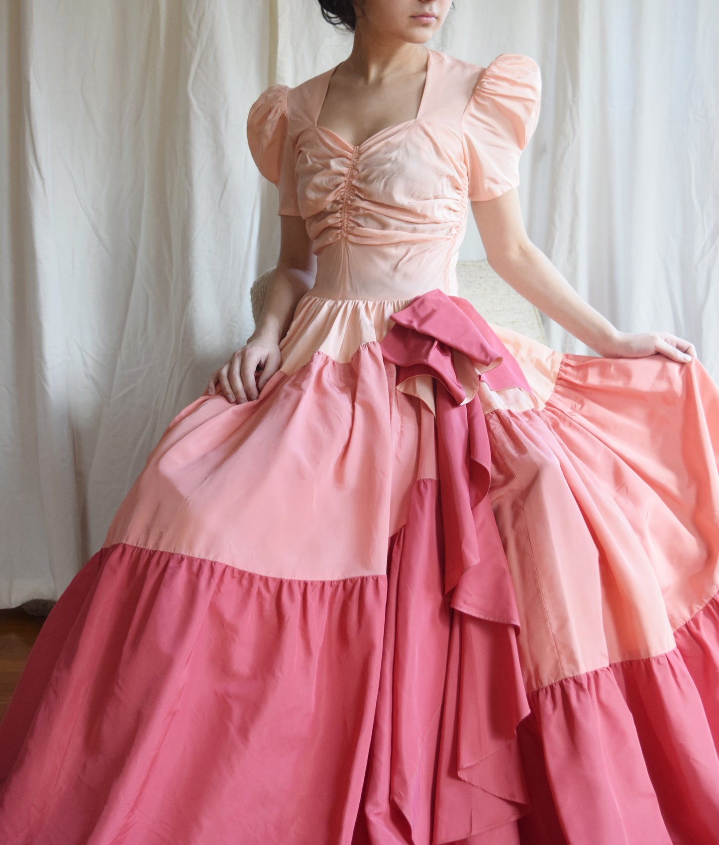 1930s / 1940s Color Block Ombre Pink Gown | c. 1939 Bridesmaids Gown | Vintage Wedding Dress