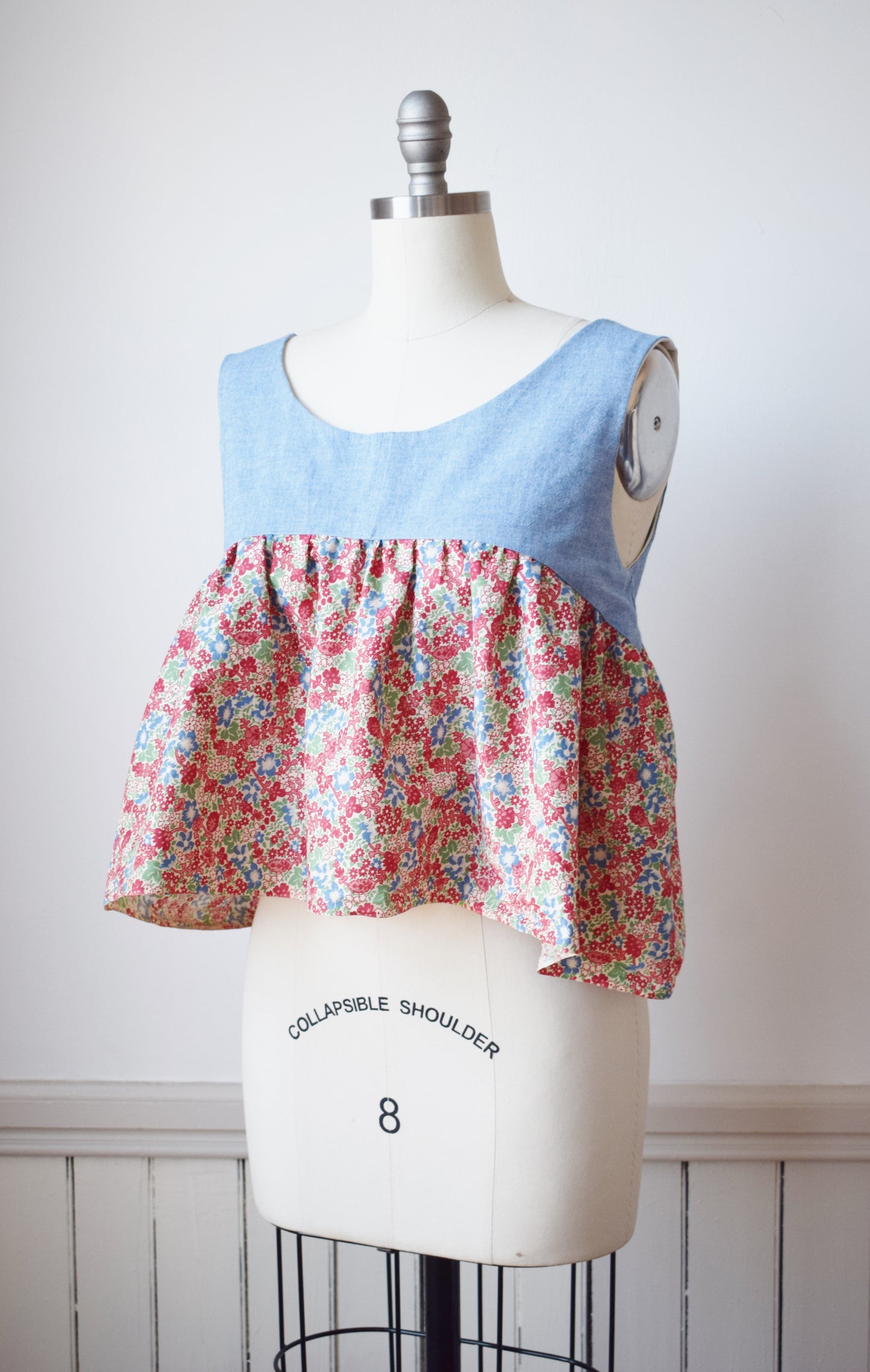 Donna Top | Deadstock 1940s Feedsack and Chambray Bedsheet | S