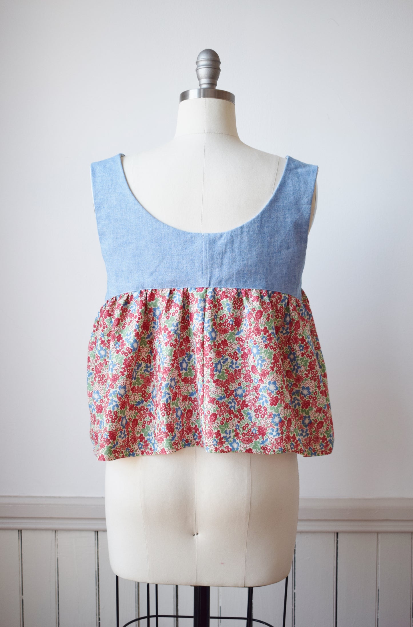 Donna Top | Deadstock 1940s Feedsack and Chambray Bedsheet | S