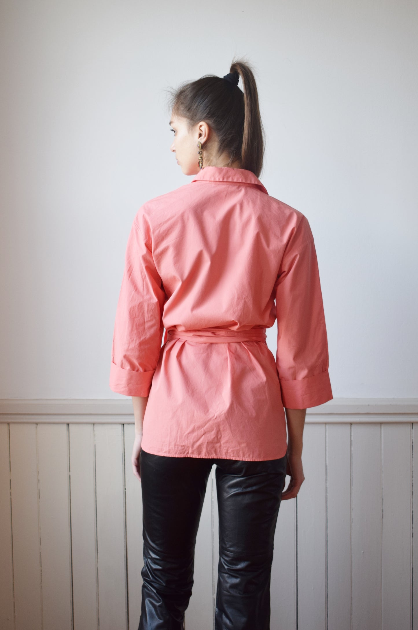 90s Yves Saint Laurent Rive Gauche Peach Wrap Top | XS-M