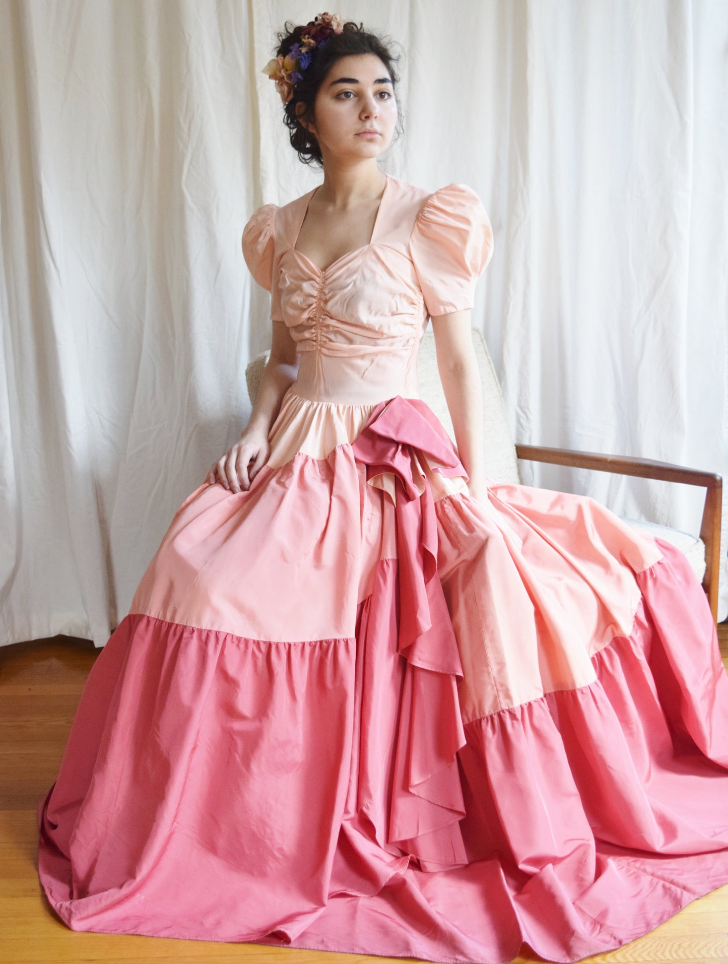 1930s / 1940s Color Block Ombre Pink Gown | c. 1939 Bridesmaids Gown | Vintage Wedding Dress