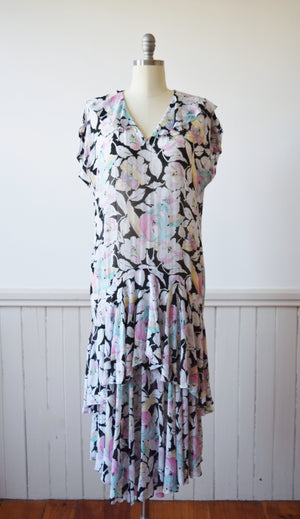 Nicole Miller Dropped Waist Ruffle Dress | 1990s | M/L