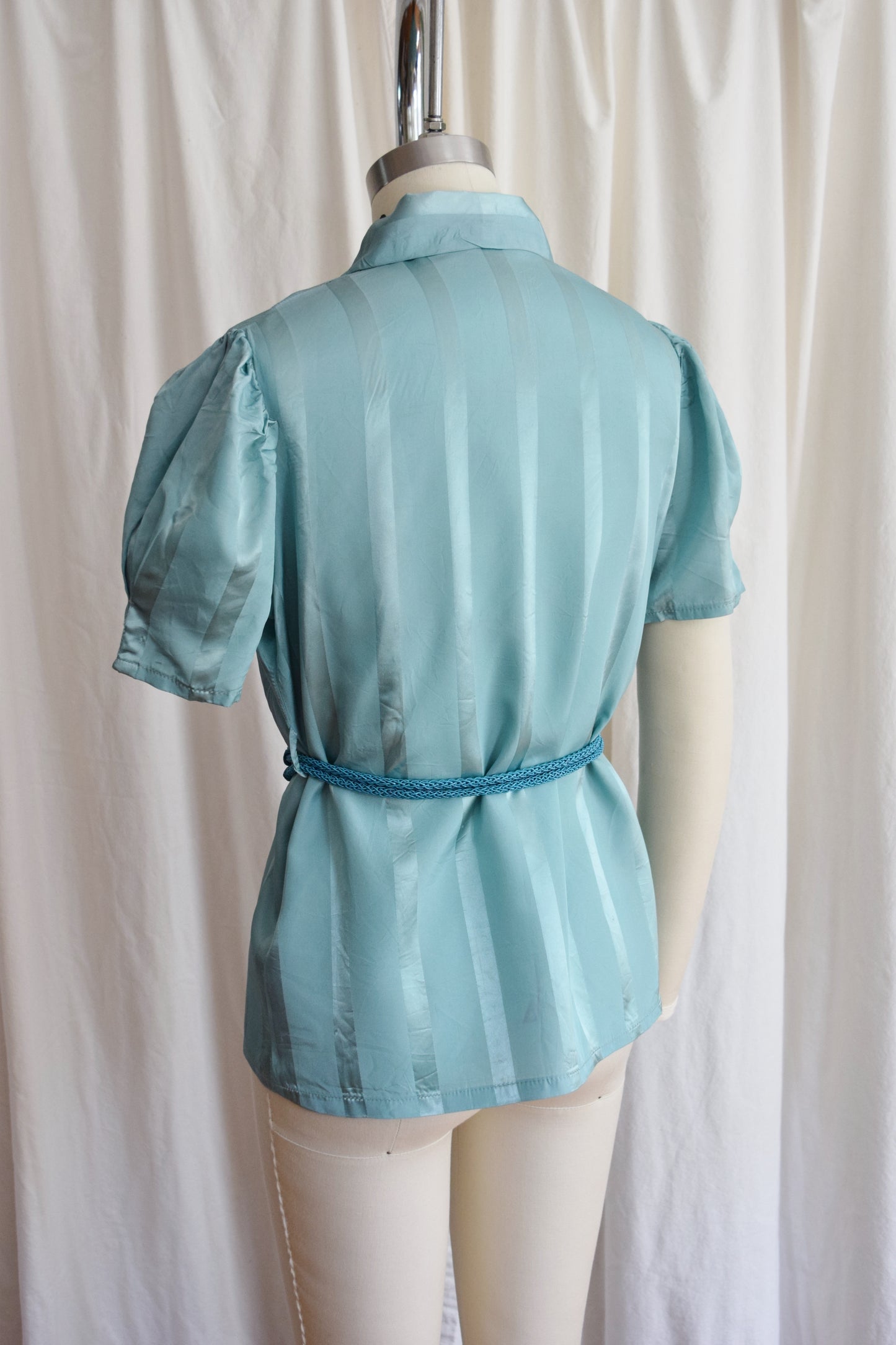 1940s Striped Teal Wrap Top / Loungewear Blouse with Belt