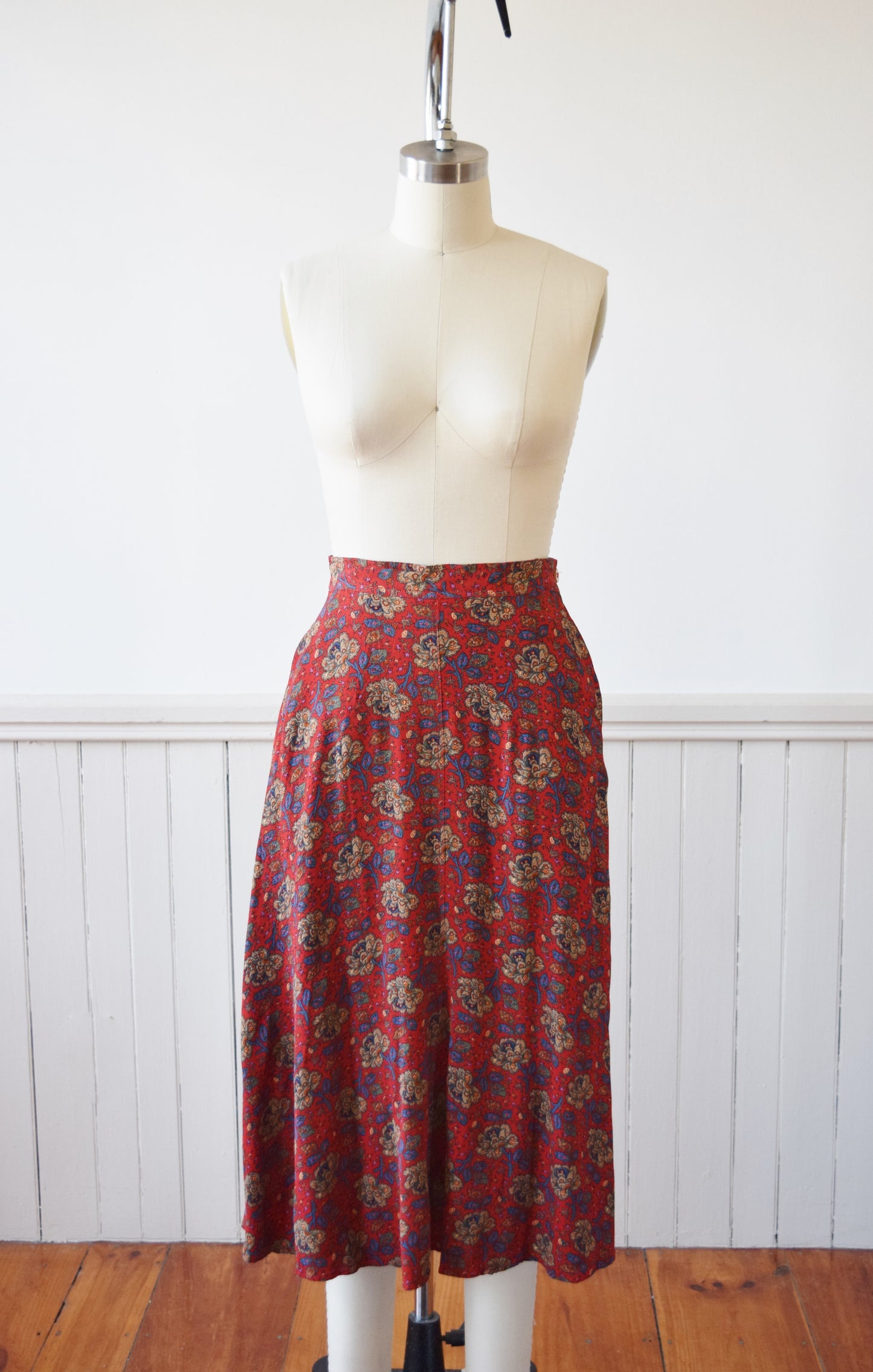 Persian Rose Bias cut Rayon Skirt | XS/S | 26.5 W