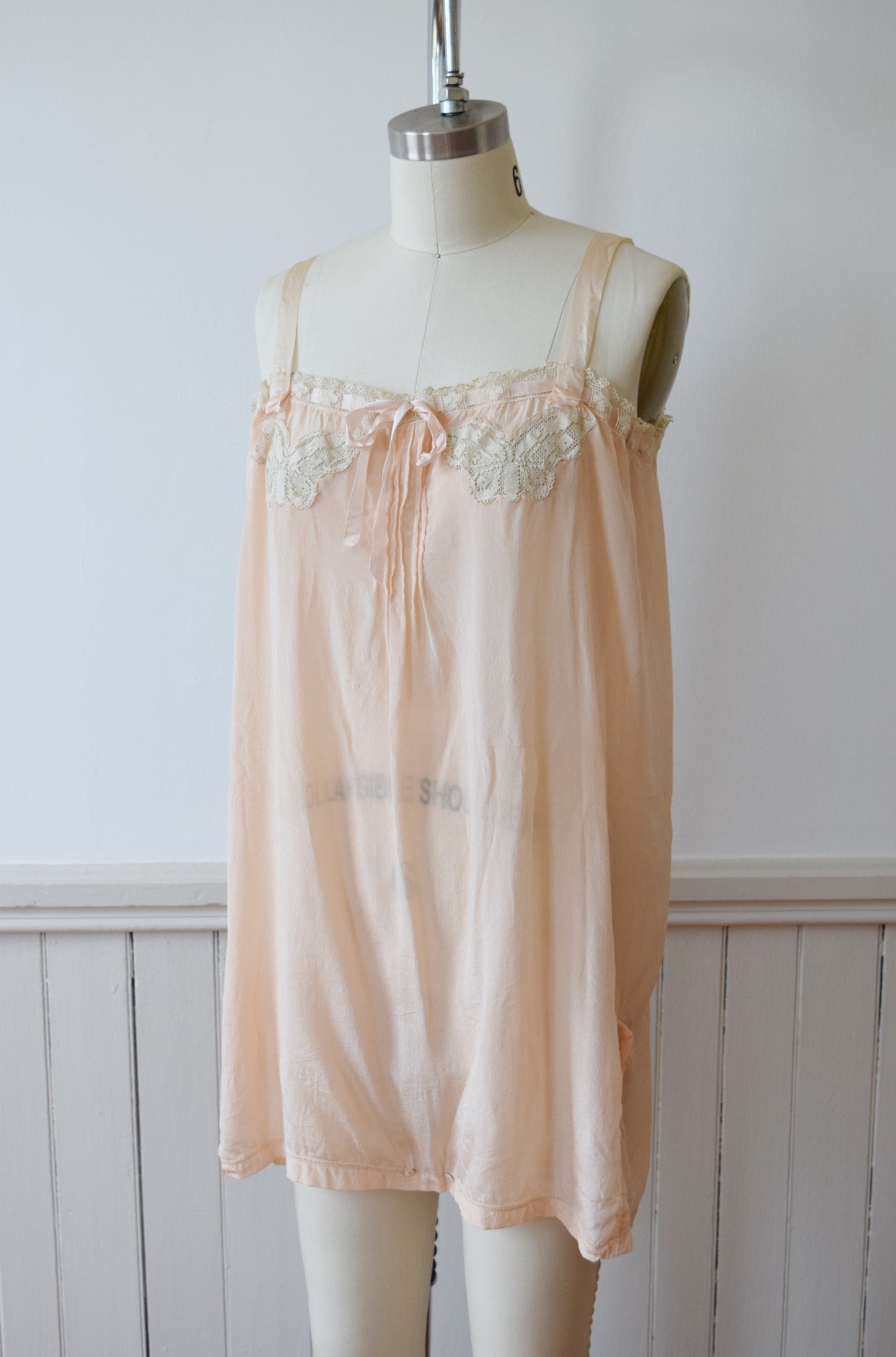 1920s Blush Silk Step-in and Tap Pants Set with Crochet Butterfly Insets